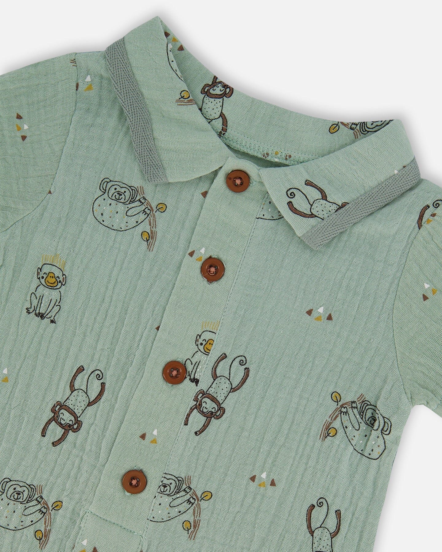Printed Muslin Romper Sage Monkey