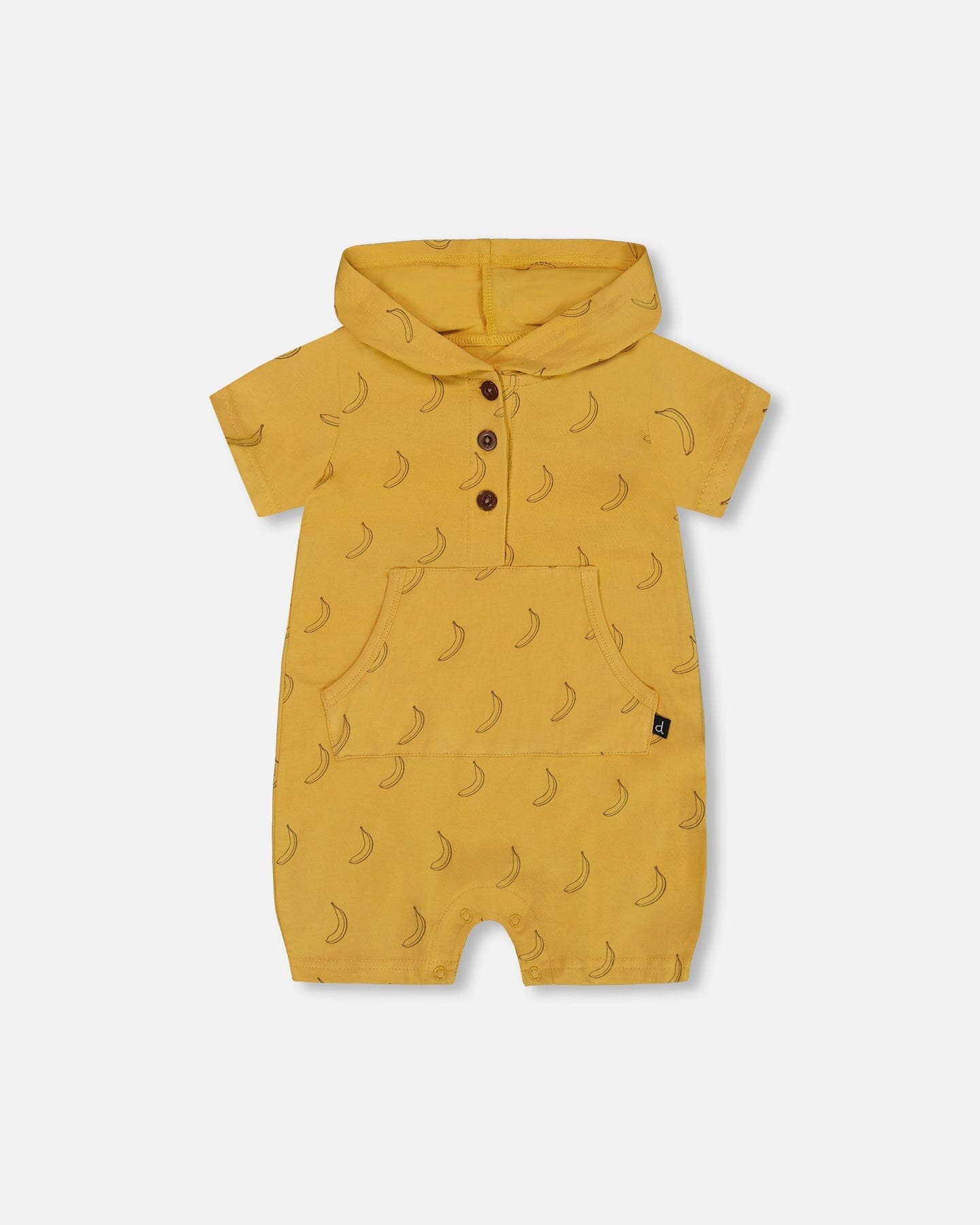 Printed Organic Cotton Hooded Romper Yellow Bananas