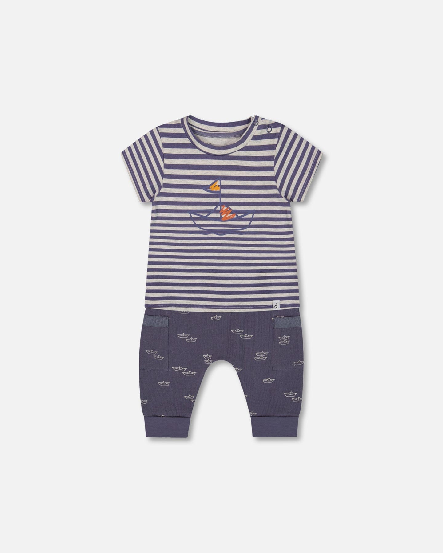 Organic Cotton Top And Muslin Pant Set Striped Navy
