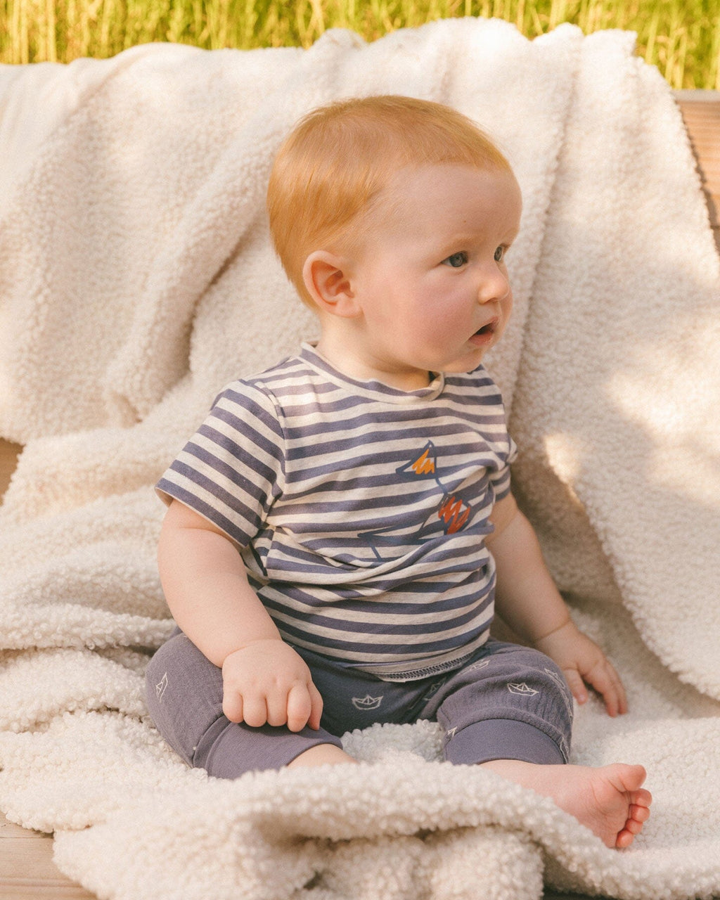 Organic Cotton Top And Muslin Pant Set Striped Navy