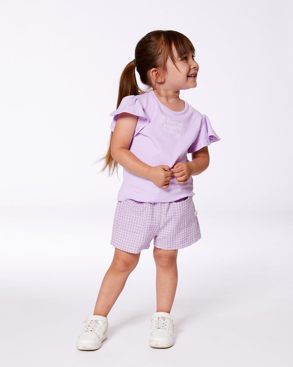 Printed Gingham Short Lilac And Pink