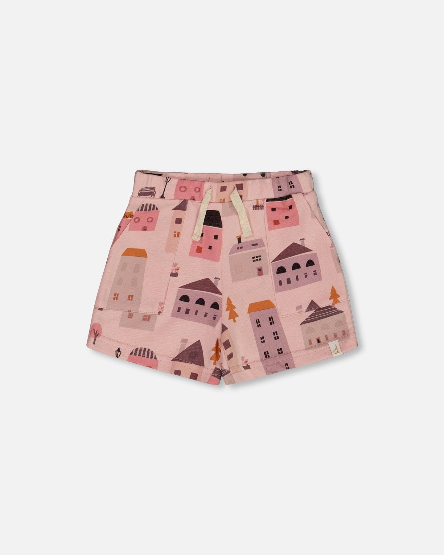 Printed French Terry Short Pink And Coral Houses