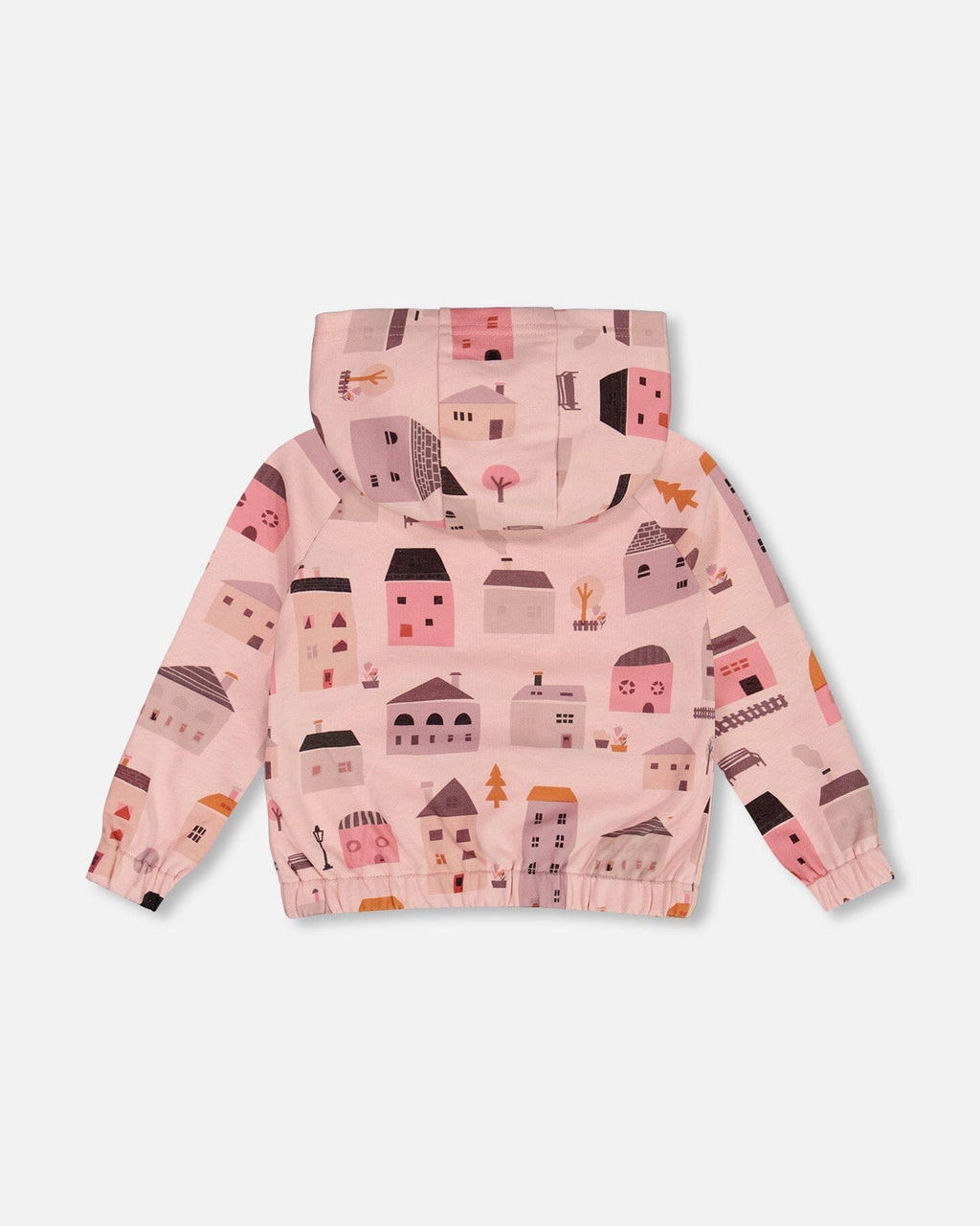 Printed French Terry Hoodie Cardigan Pink And Coral Houses