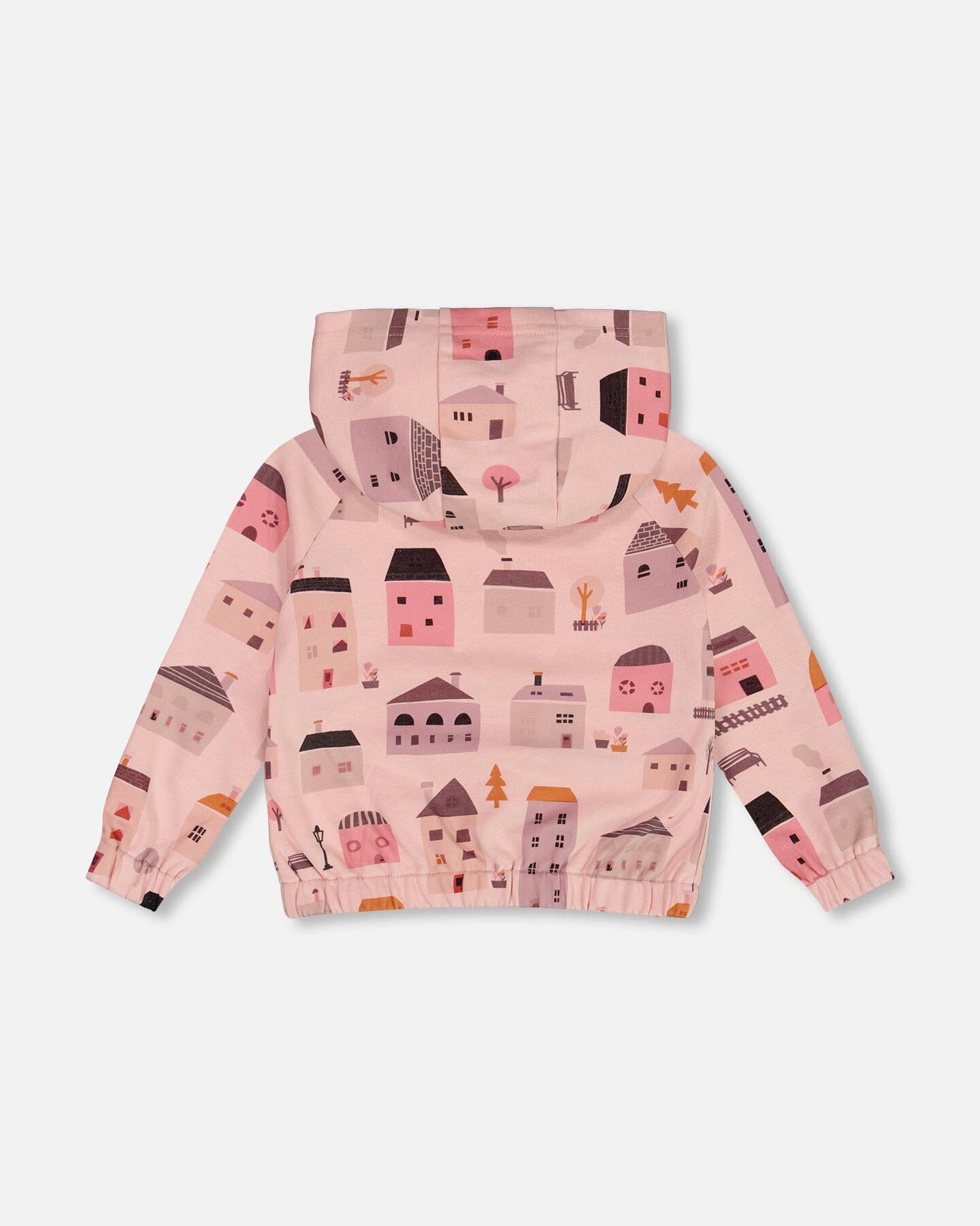 Printed French Terry Hoodie Cardigan Pink And Coral Houses
