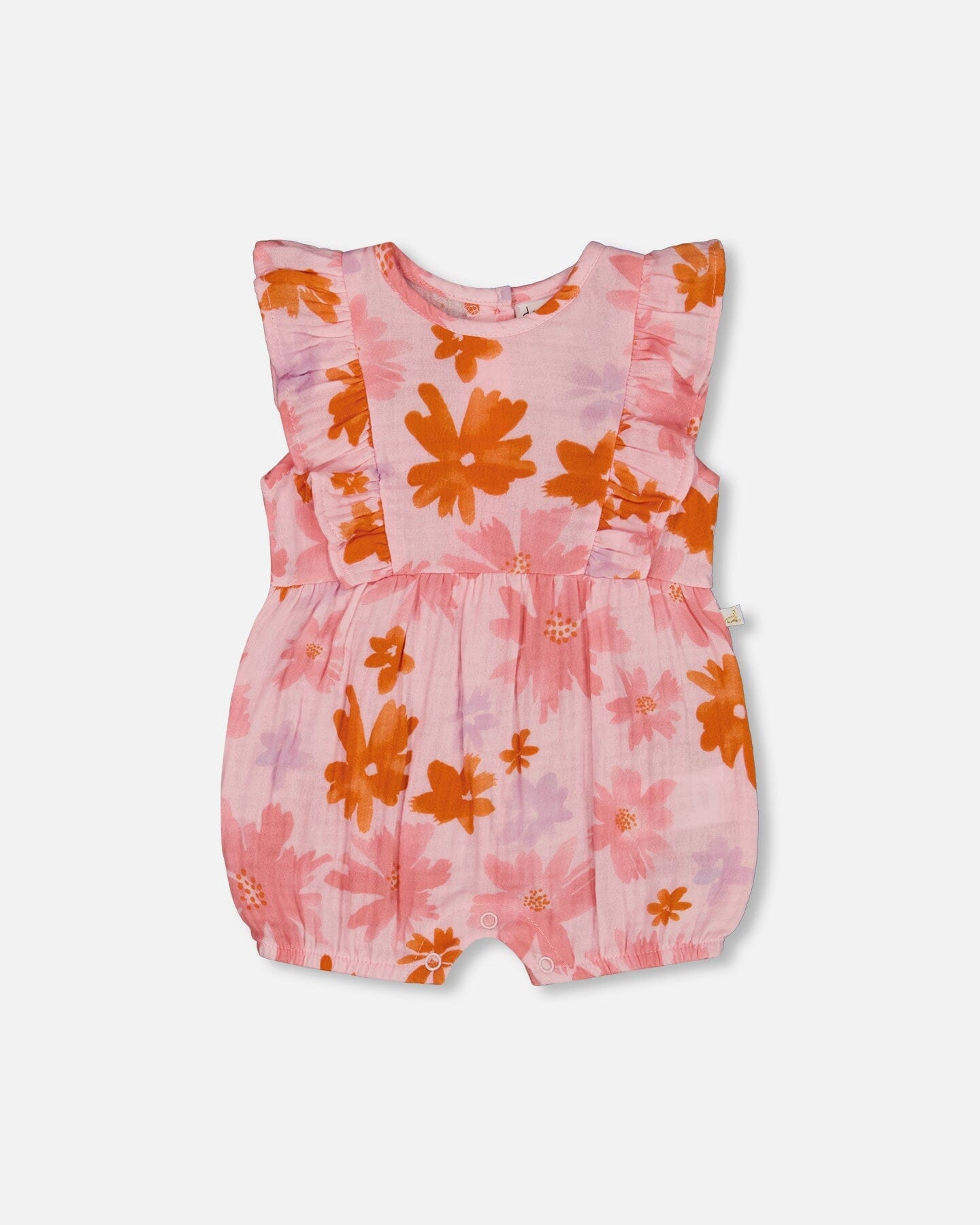 Printed Muslin Romper Pink And Coral Flowers