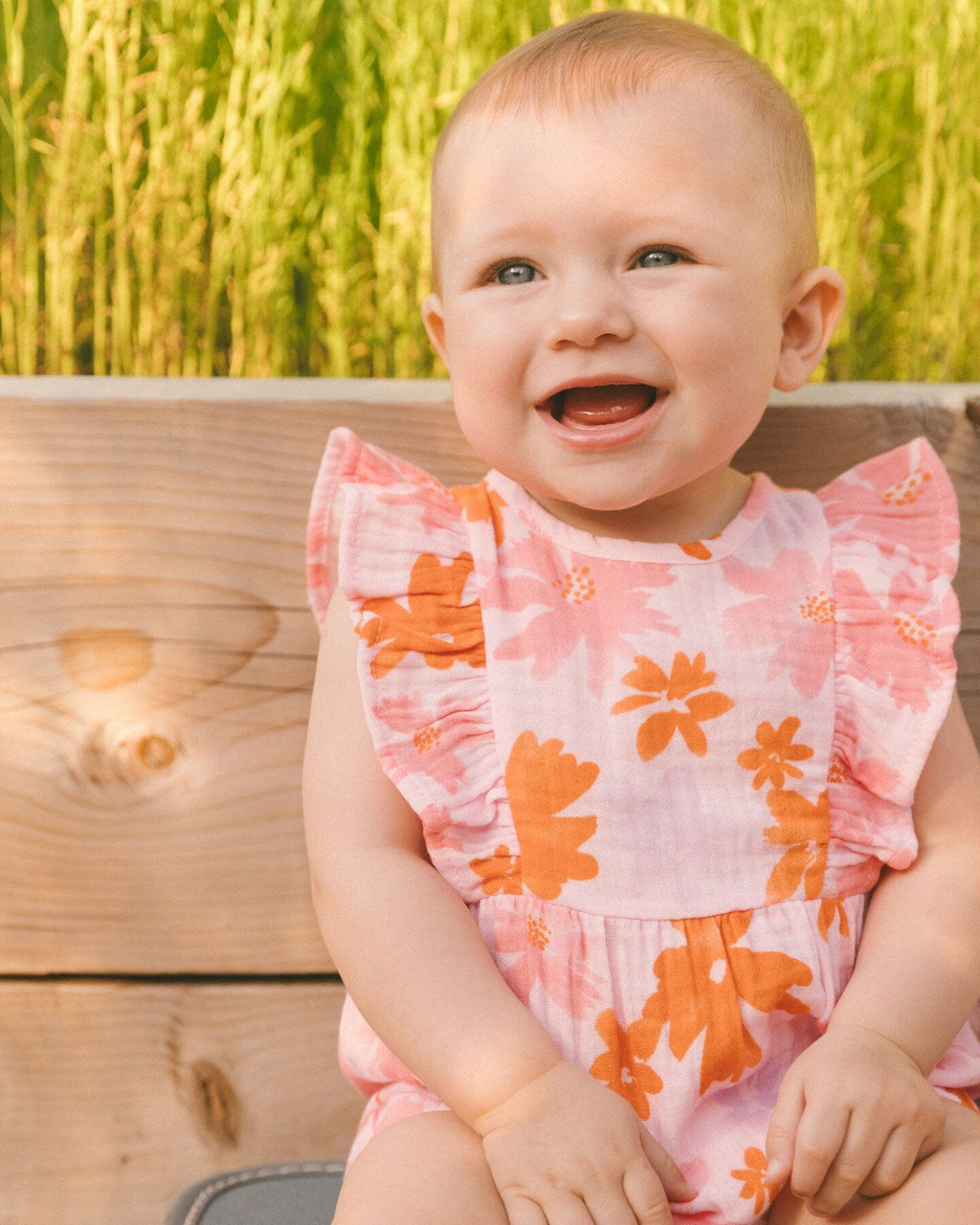 Printed Muslin Romper Pink And Coral Flowers