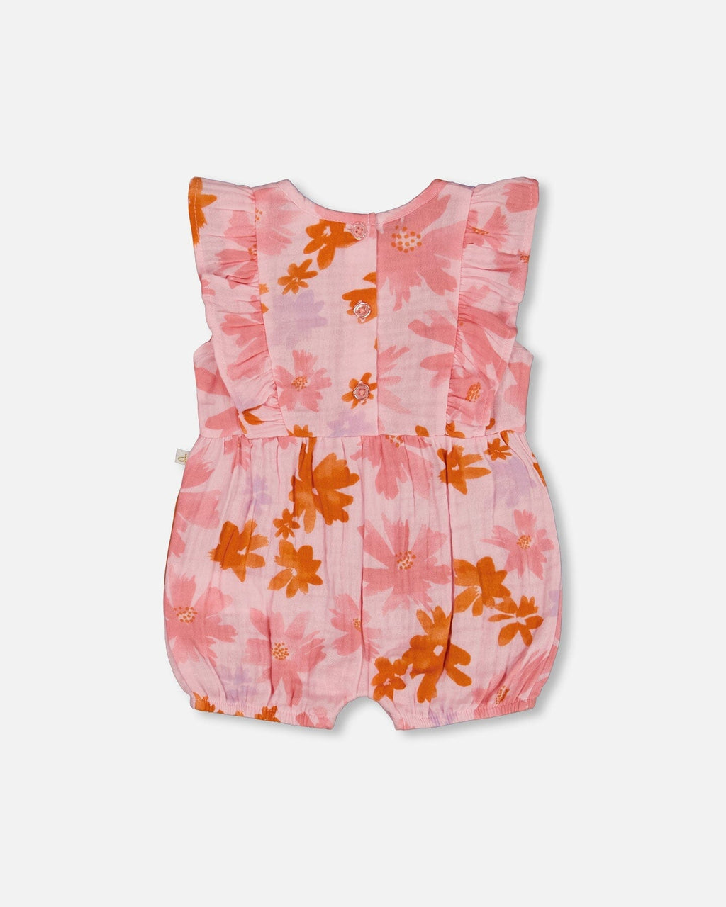Printed Muslin Romper Pink And Coral Flowers