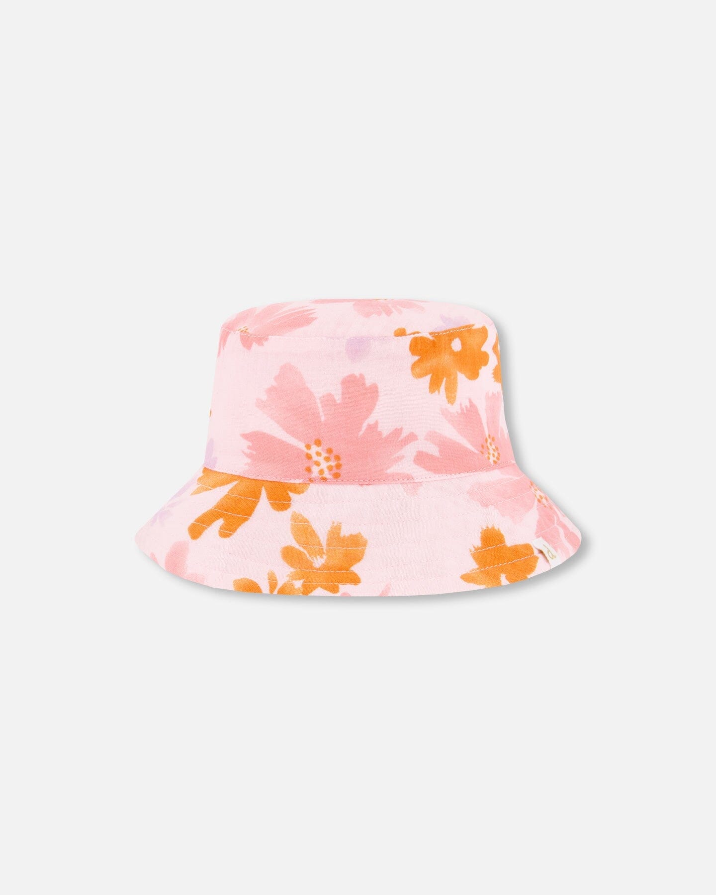 Printed Muslin Bucket Hat Pink And Coral Flowers