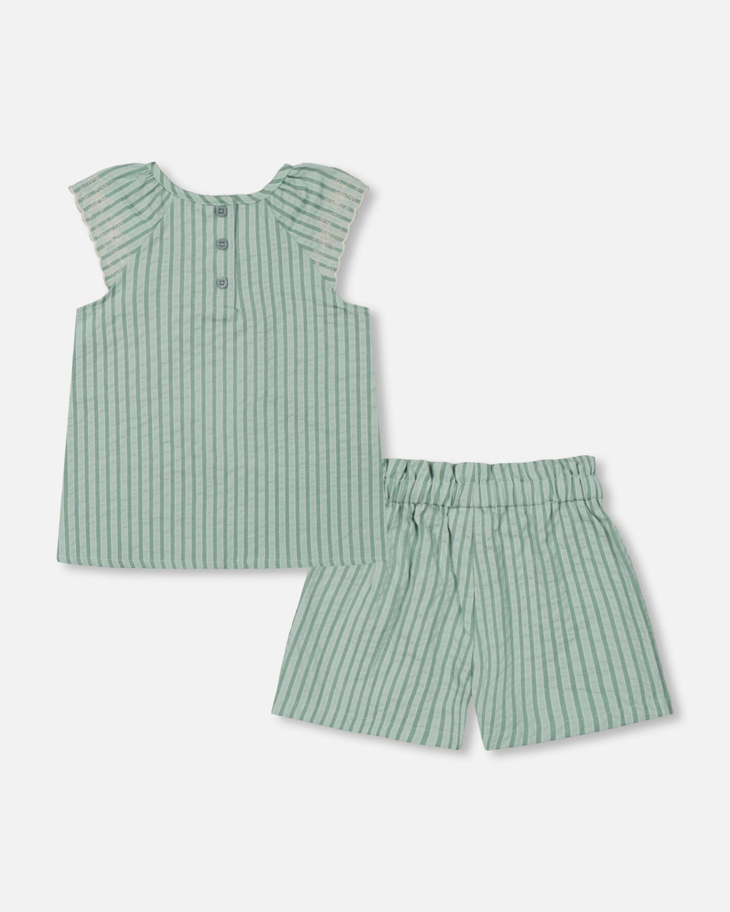 Chambray Blouse And Short Set Mint Green Striped