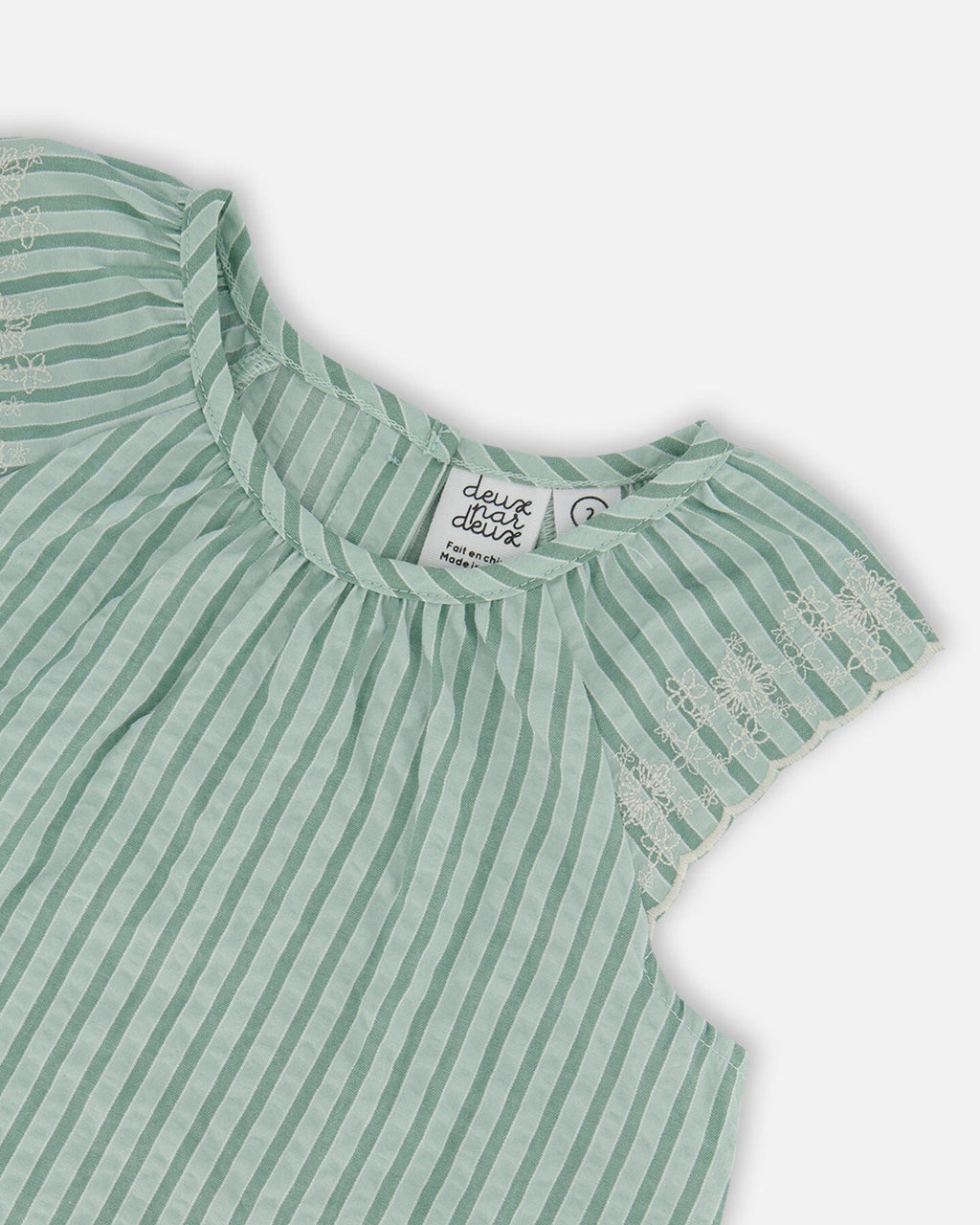 Chambray Blouse And Short Set Mint Green Striped