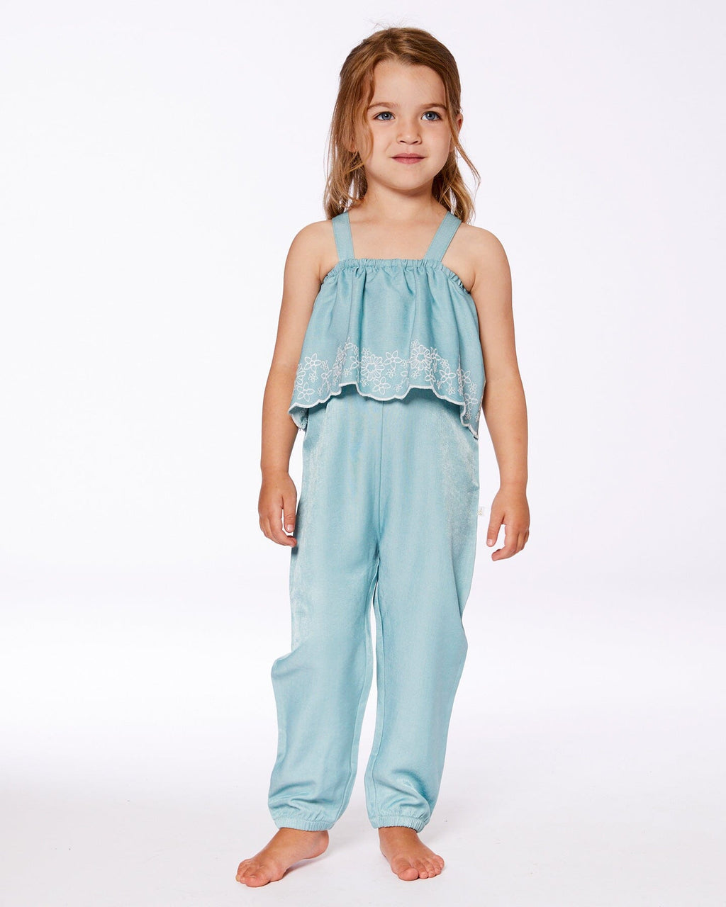Chambray Jumpsuit With Embroidery Light Blue
