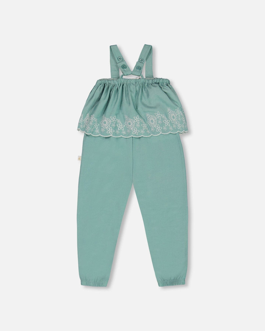 Chambray Jumpsuit With Embroidery Light Blue