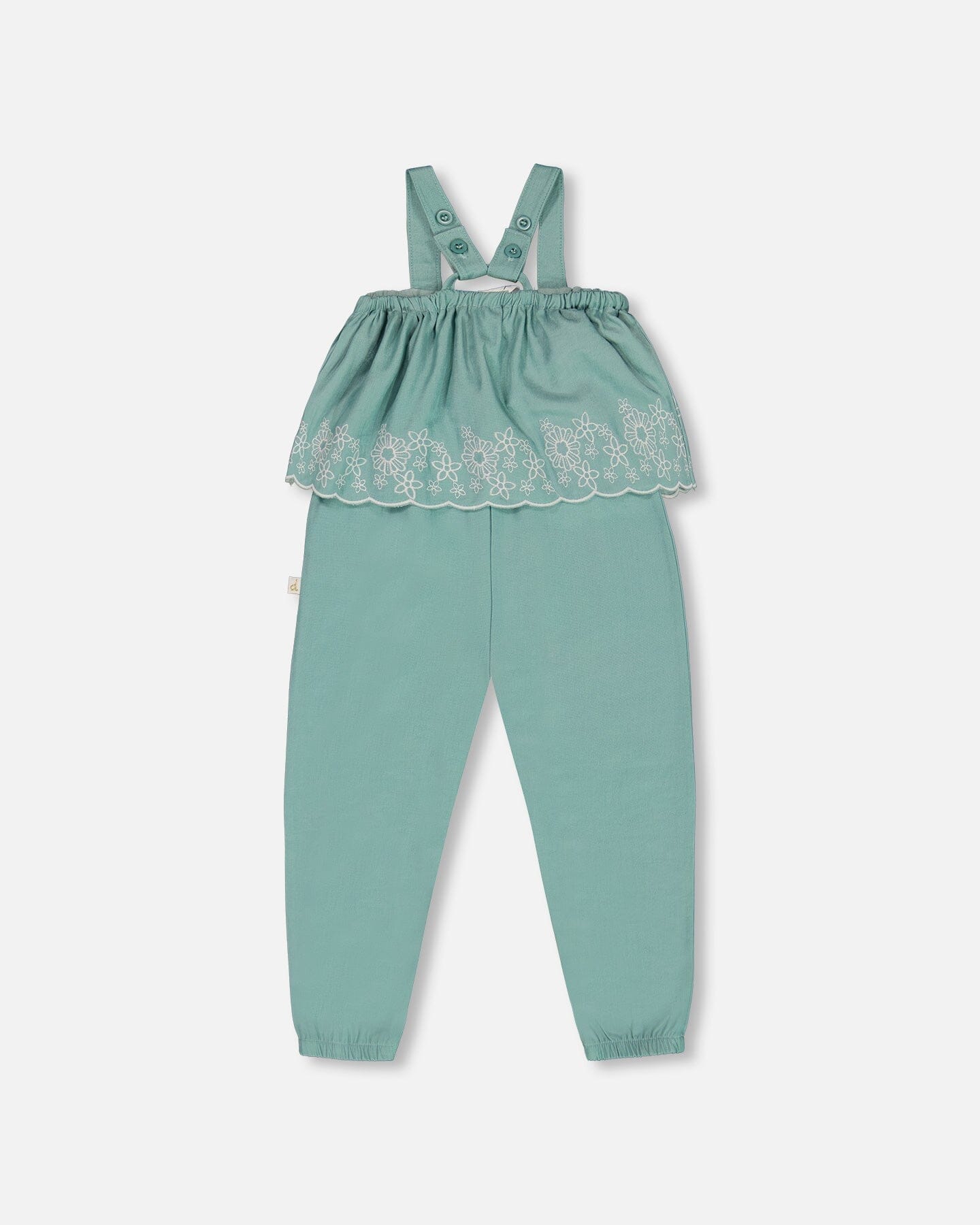 Chambray Jumpsuit With Embroidery Light Blue