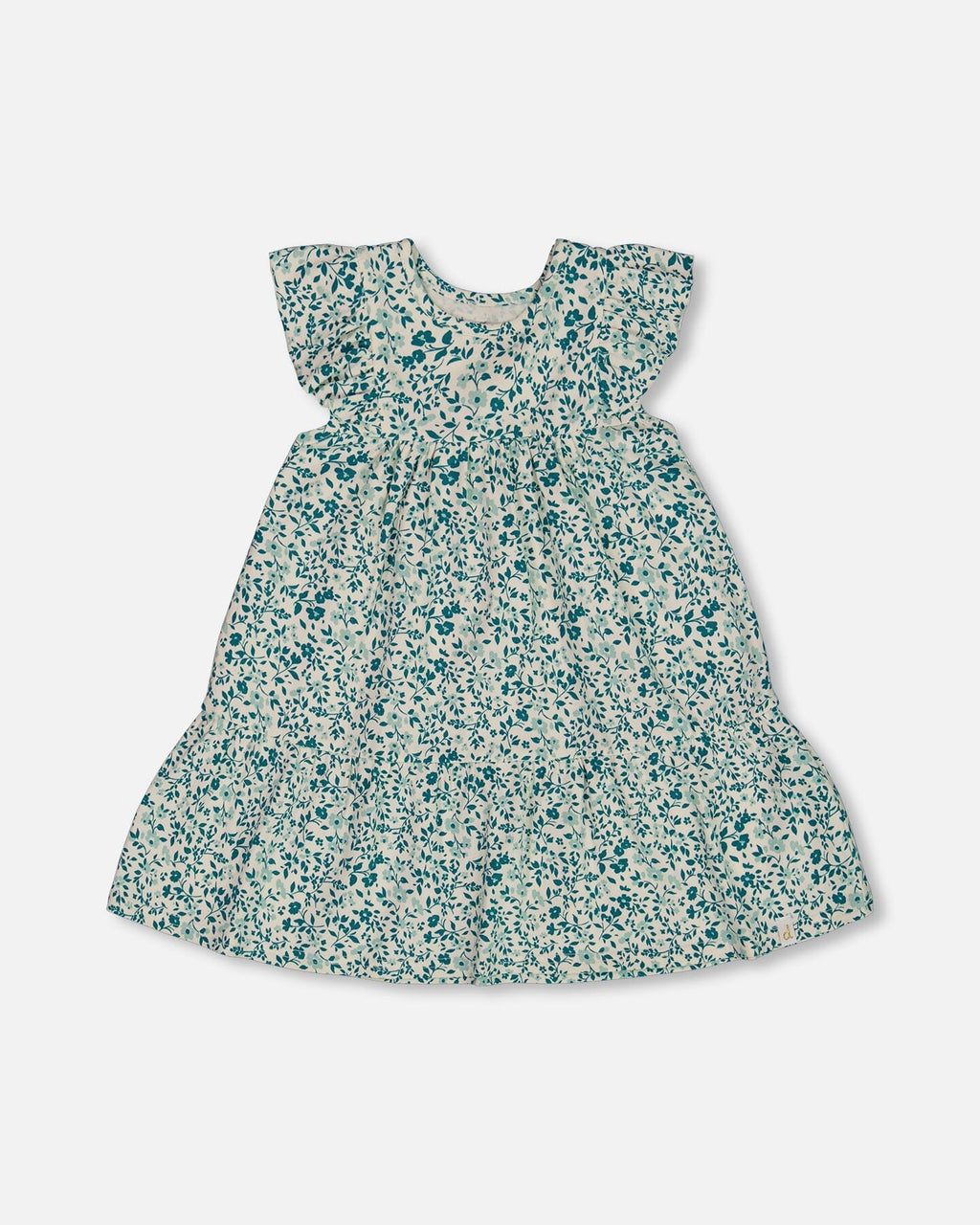 Printed Organic Cotton Dress Small Turquoise Flowers