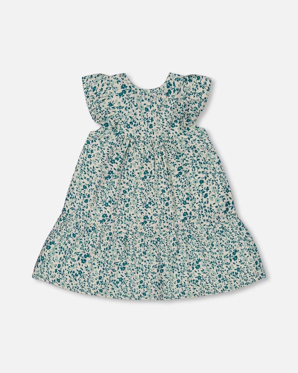 Printed Organic Cotton Dress Small Turquoise Flowers