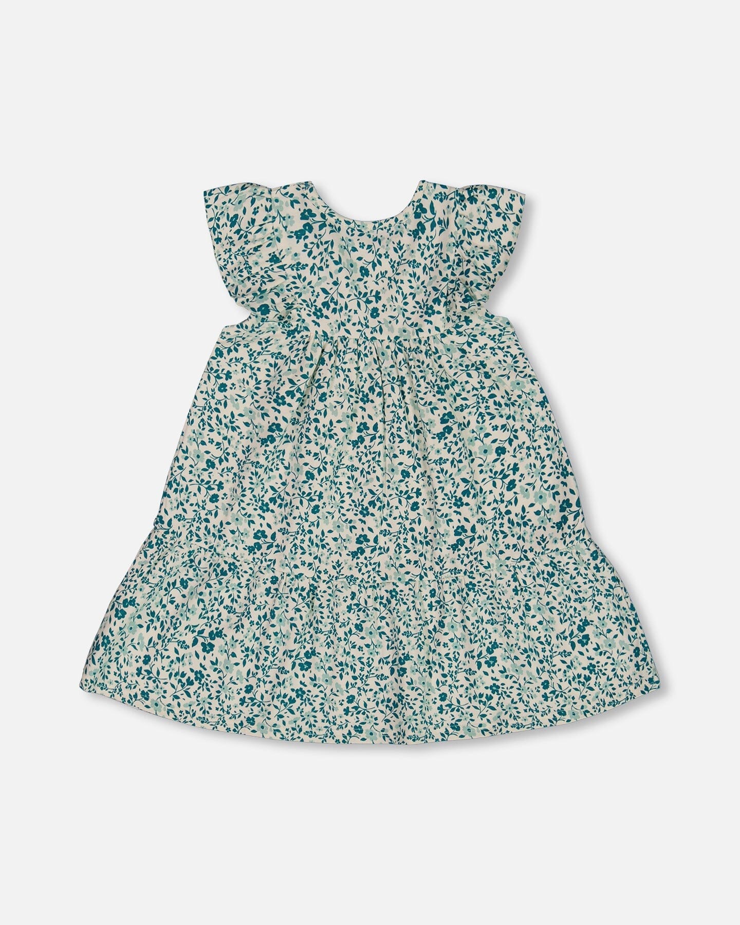 Printed Organic Cotton Dress Small Turquoise Flowers