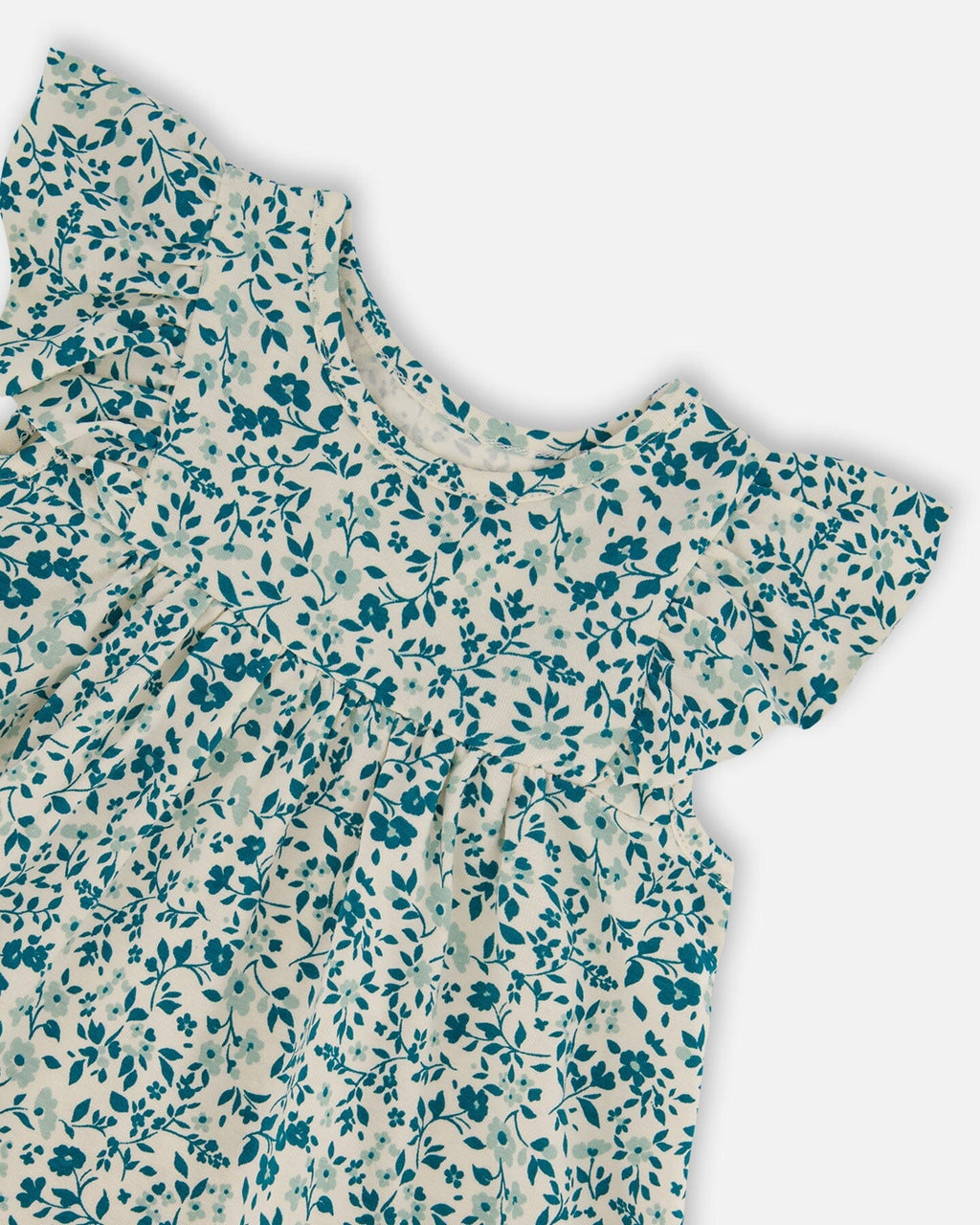 Printed Organic Cotton Dress Small Turquoise Flowers