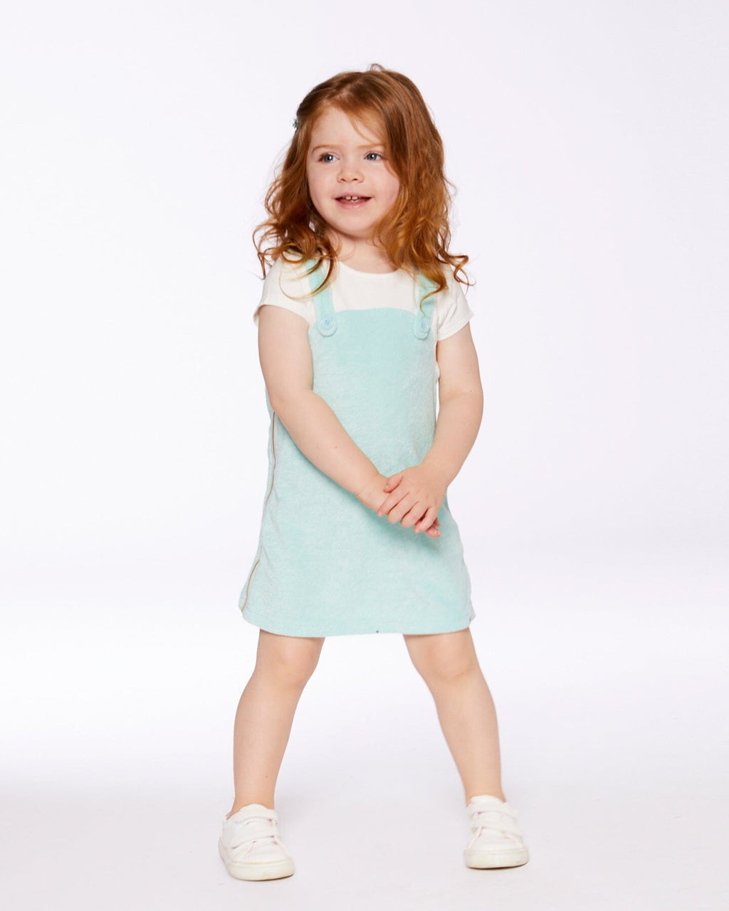 Terry Cloth Dress Turquoise And Off-White