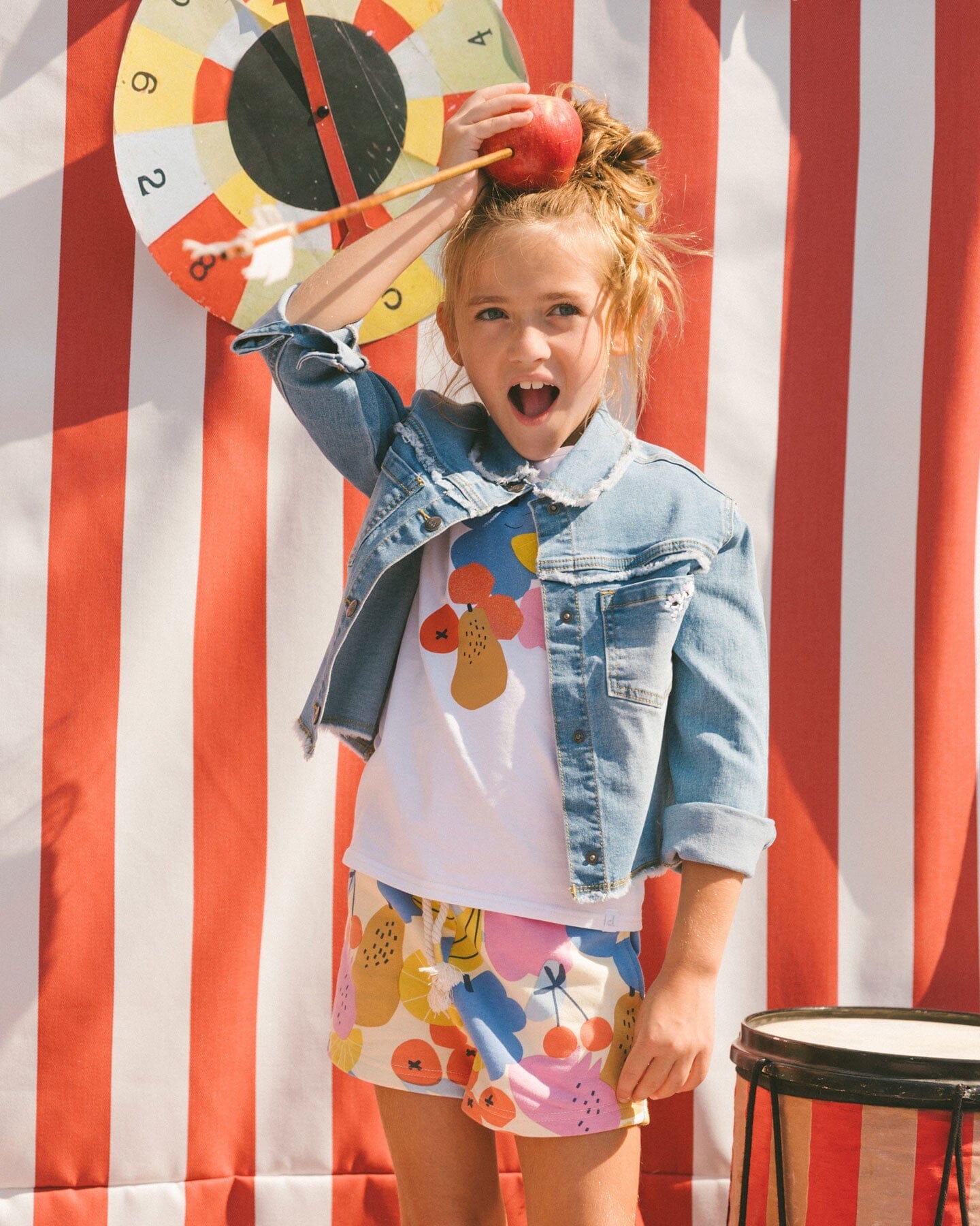 Printed French Terry Short Fruits On Yellow Background