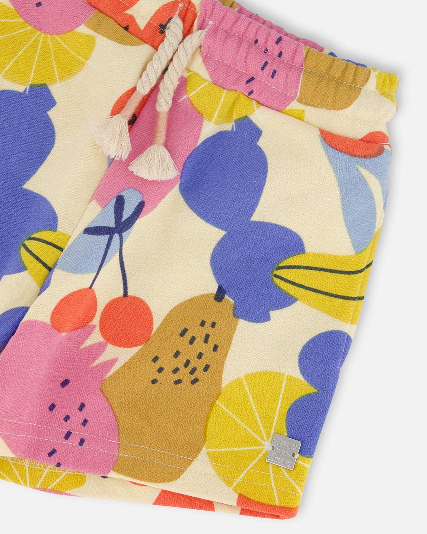 Printed French Terry Short Fruits On Yellow Background