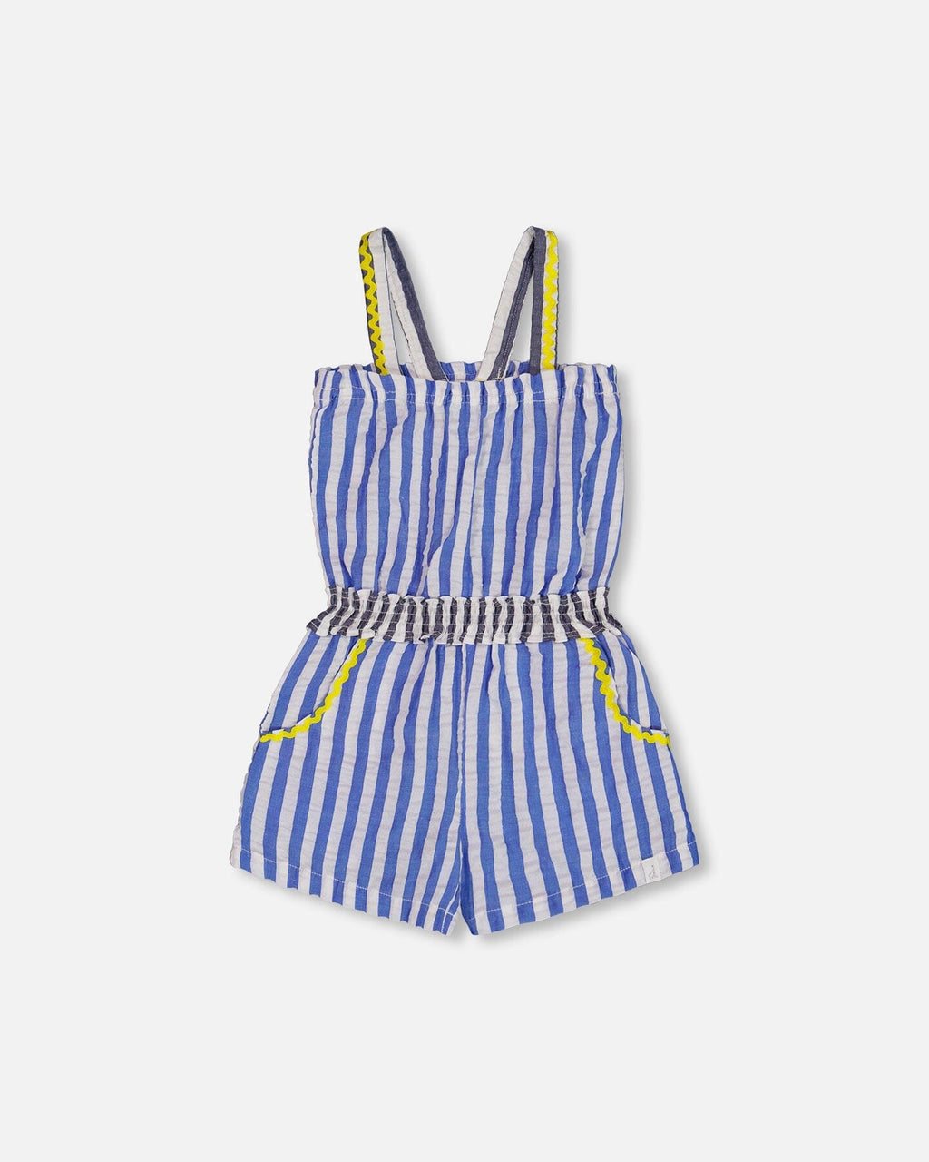 Sleeveless Seersucker Romper Blue And White Striped