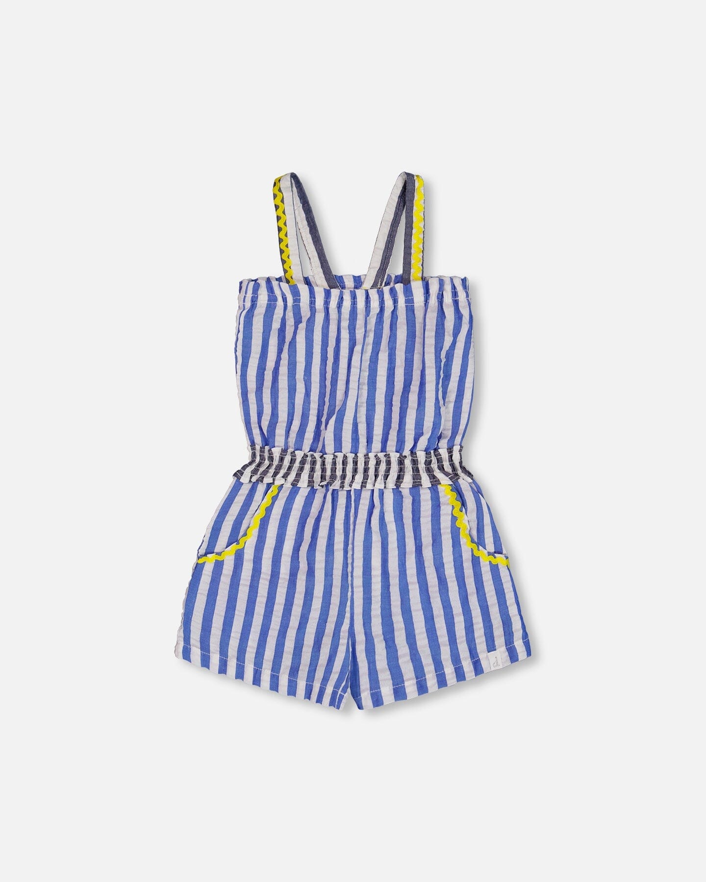 Sleeveless Seersucker Romper Blue And White Striped