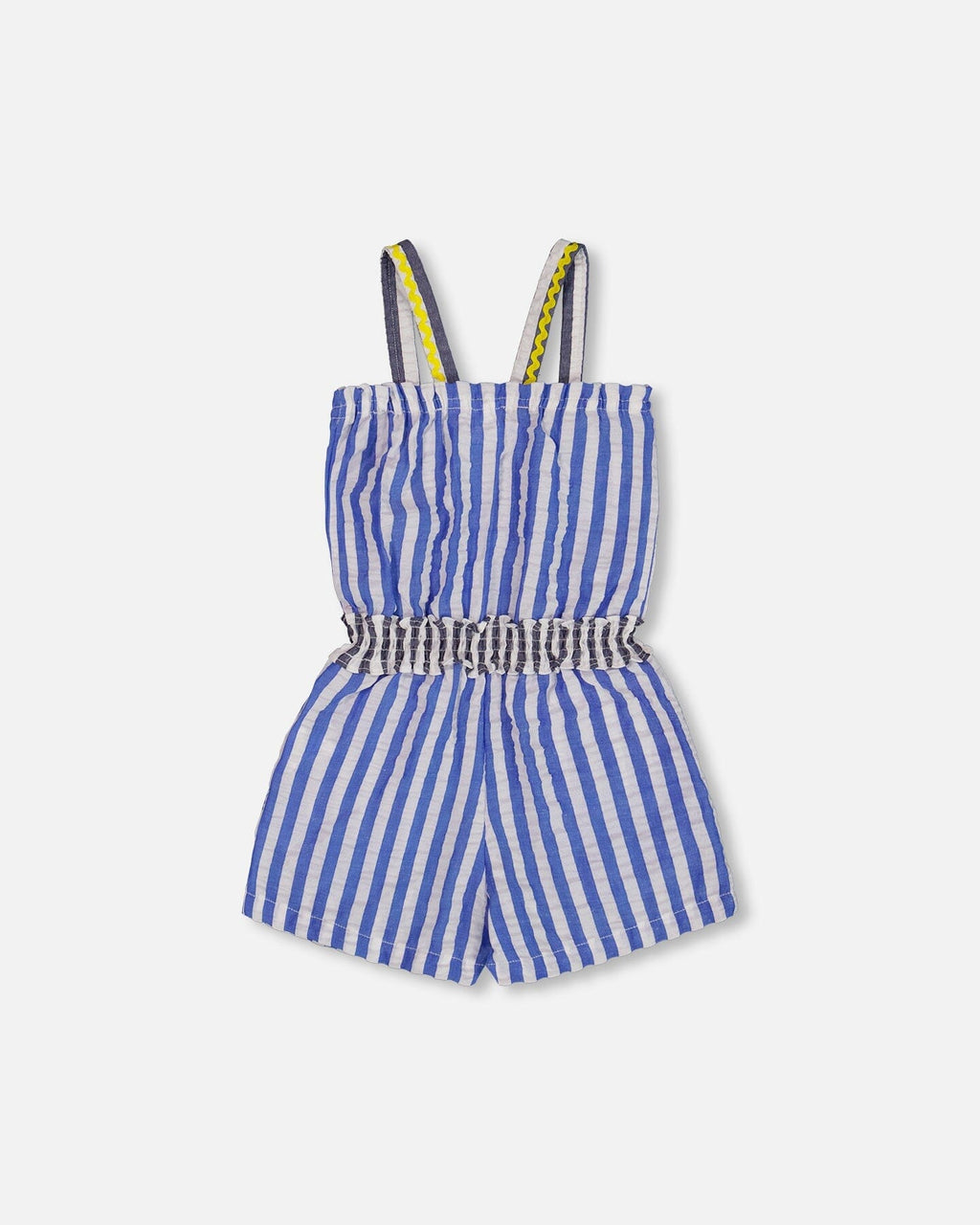 Sleeveless Seersucker Romper Blue And White Striped