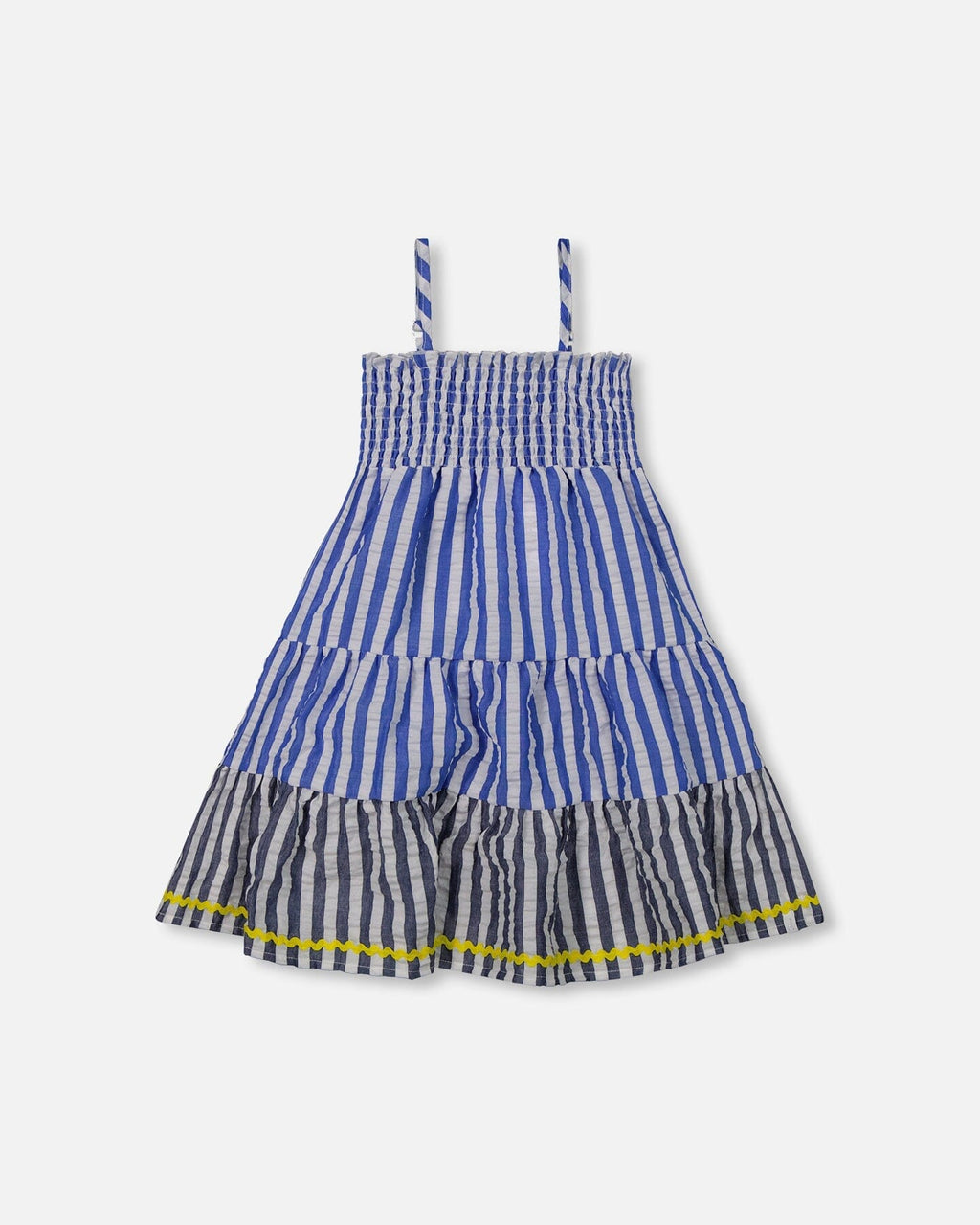 Smocked Seersucker Peasant Dress Blue And White Striped