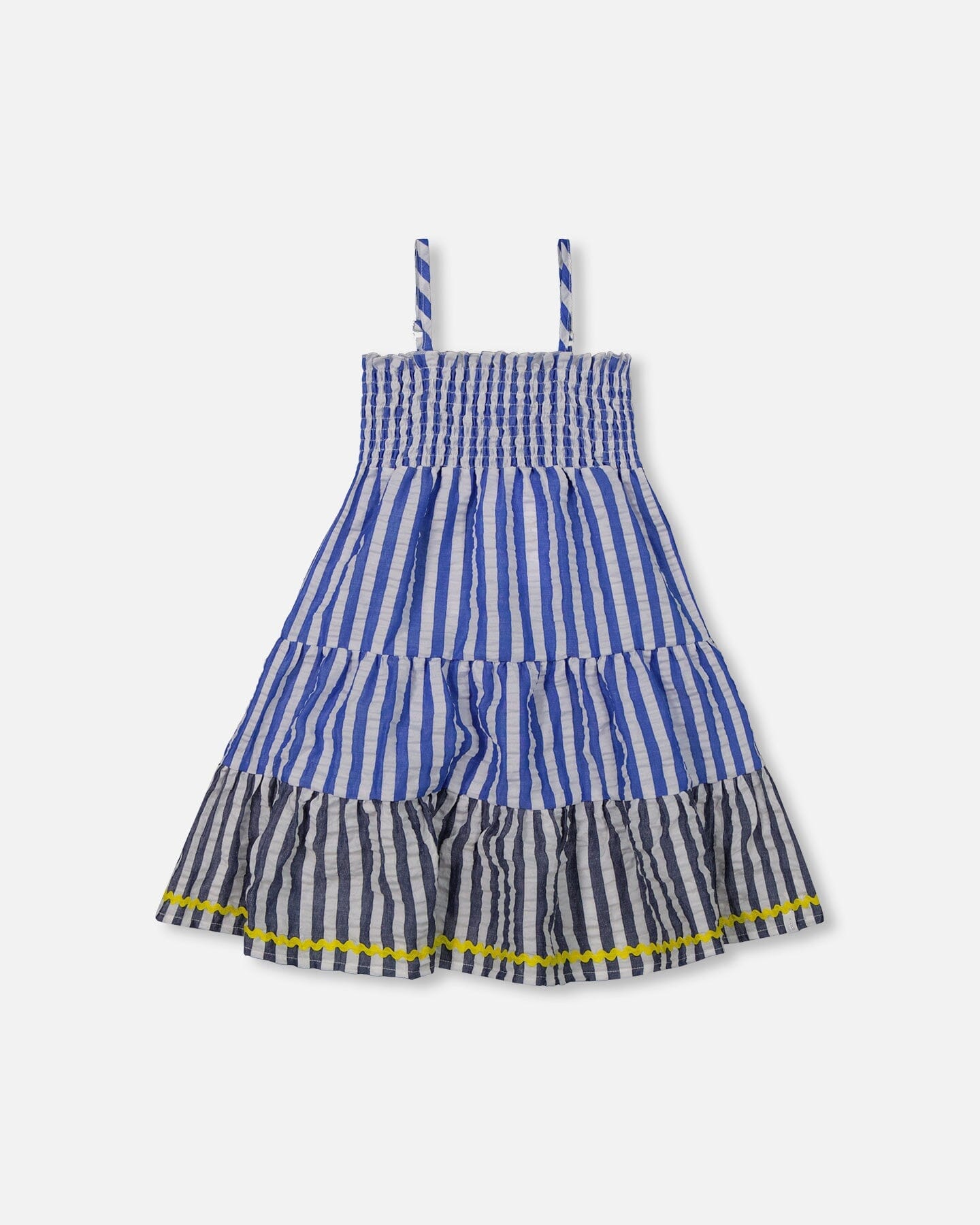 Smocked Seersucker Peasant Dress Blue And White Striped
