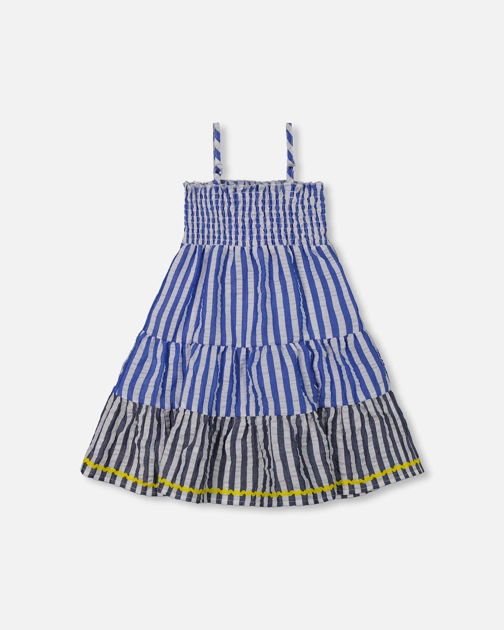 Smocked Seersucker Peasant Dress Blue And White Striped
