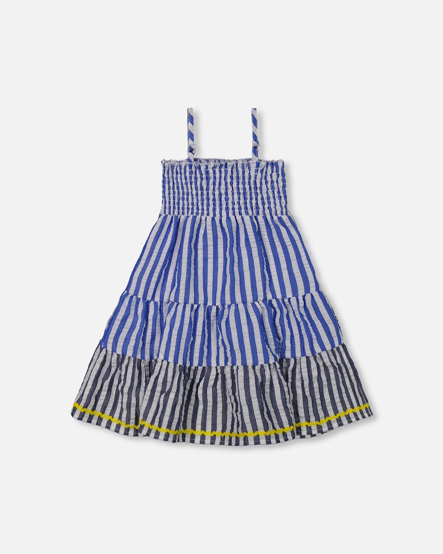Smocked Seersucker Peasant Dress Blue And White Striped