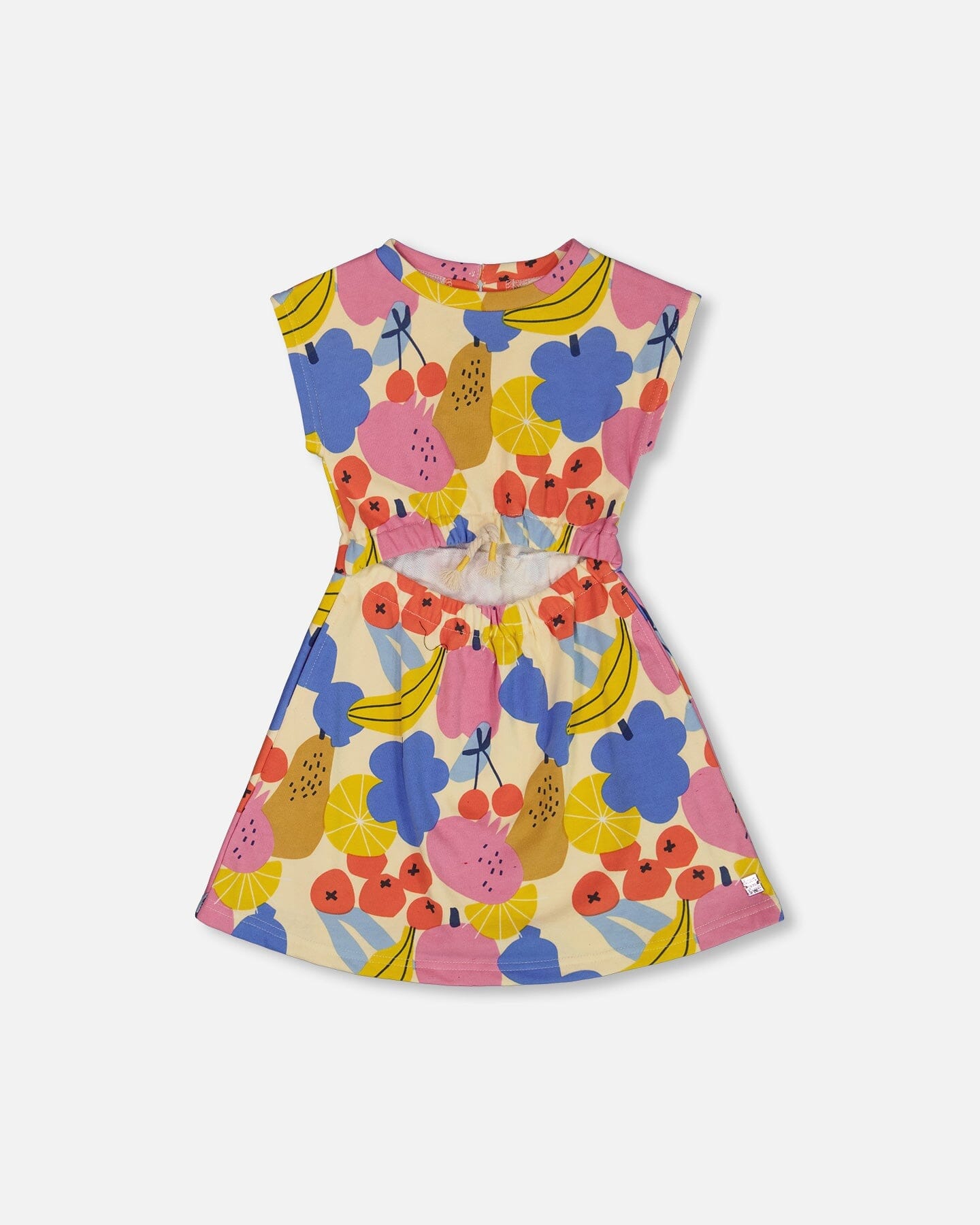 Printed French Terry Dress Fruits On Yellow Background