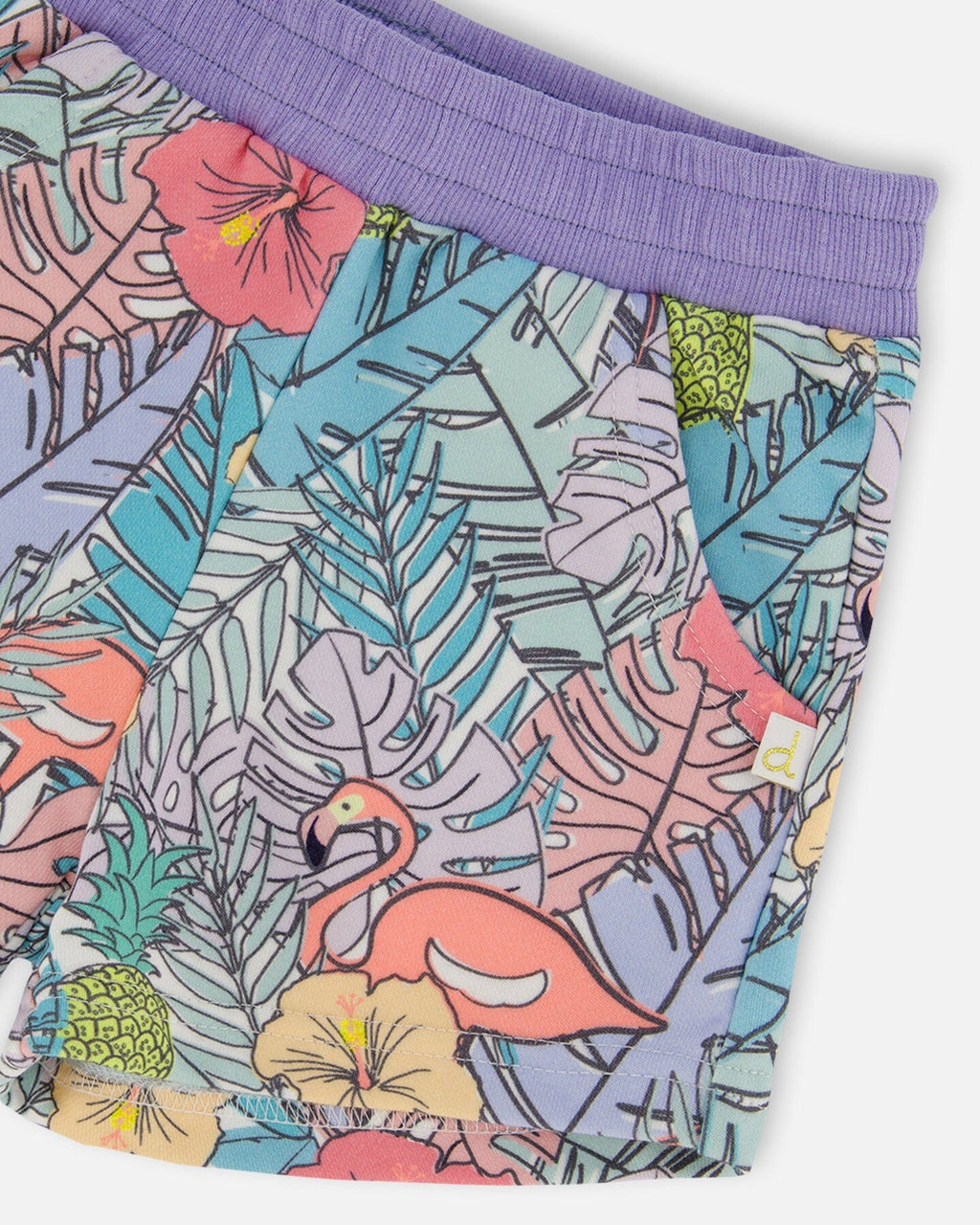 Printed French Terry Short Lilac Tropical And Pink Flamingos