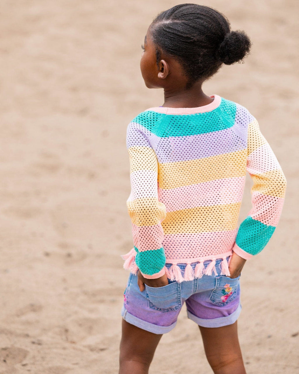 Cuffed Denim Shorts With Embroidery Floral Jeans Blue