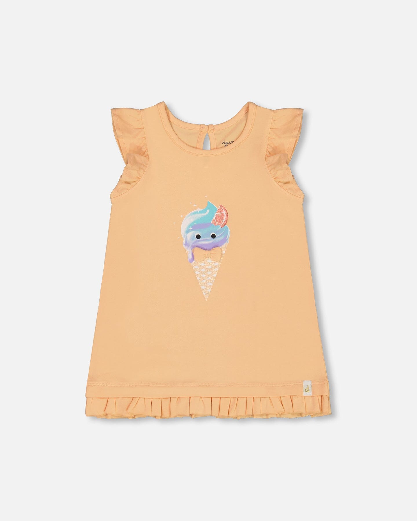 Organic Cotton Tunic With Frill And Print Light Orange And Ice Cream Cone