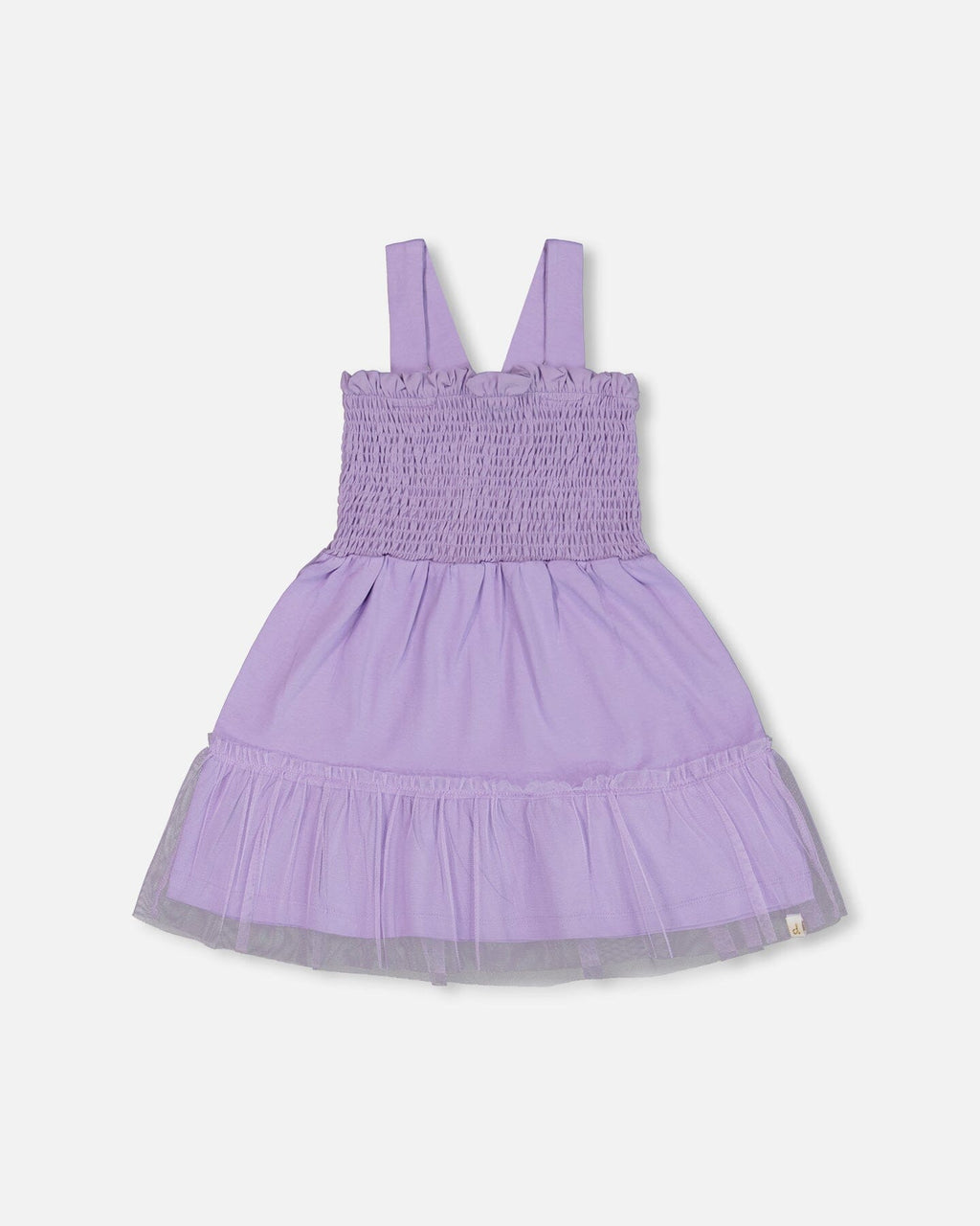 Smocked Organic Cotton Dress With Mesh Frill Lilac