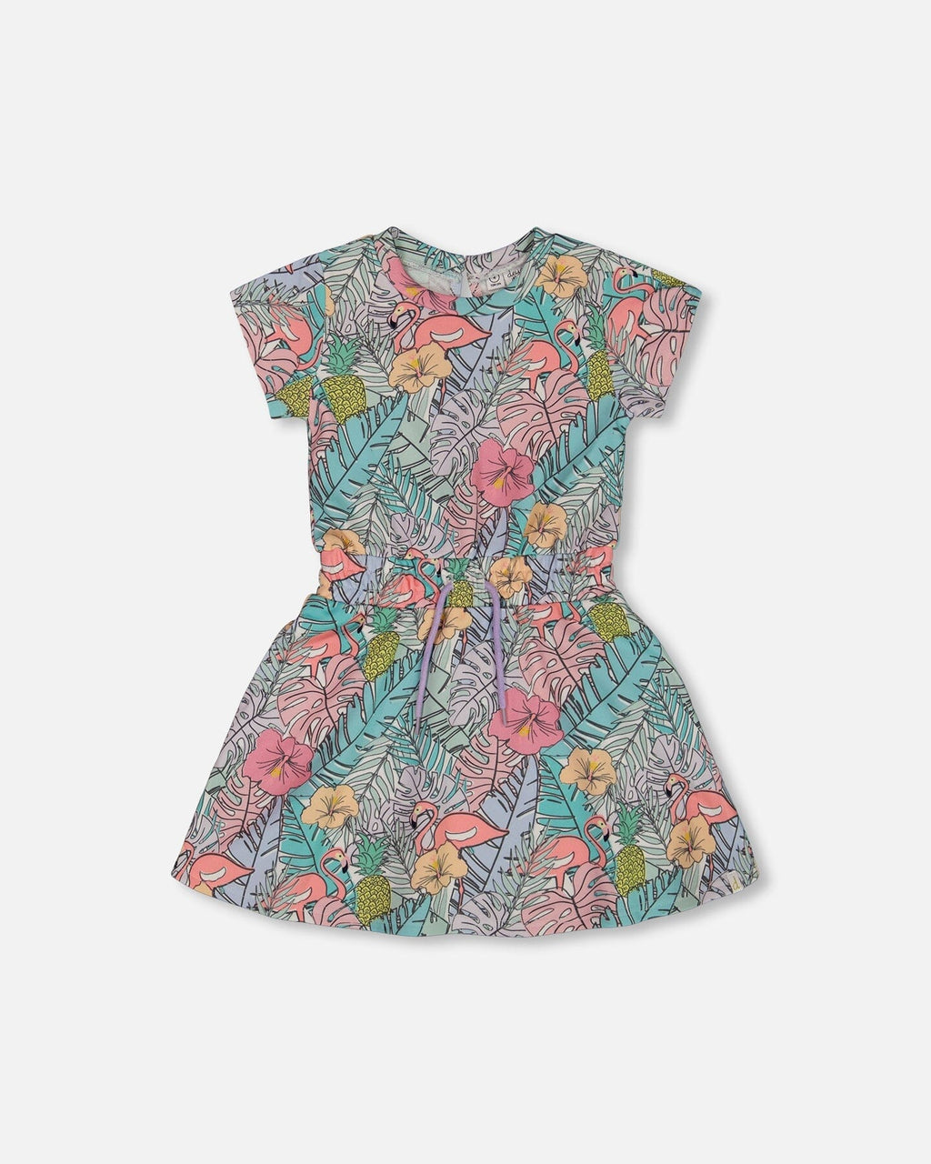 Printed French Terry Dress Lilac Tropical And Pink Flamingos