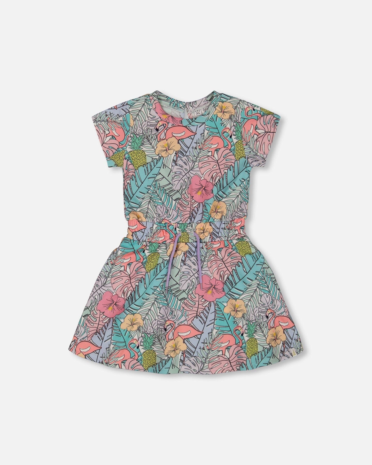 Printed French Terry Dress Lilac Tropical And Pink Flamingos