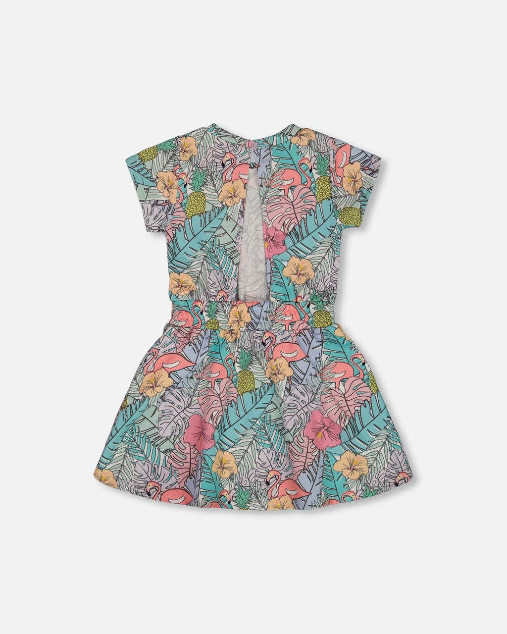 Printed French Terry Dress Lilac Tropical And Pink Flamingos