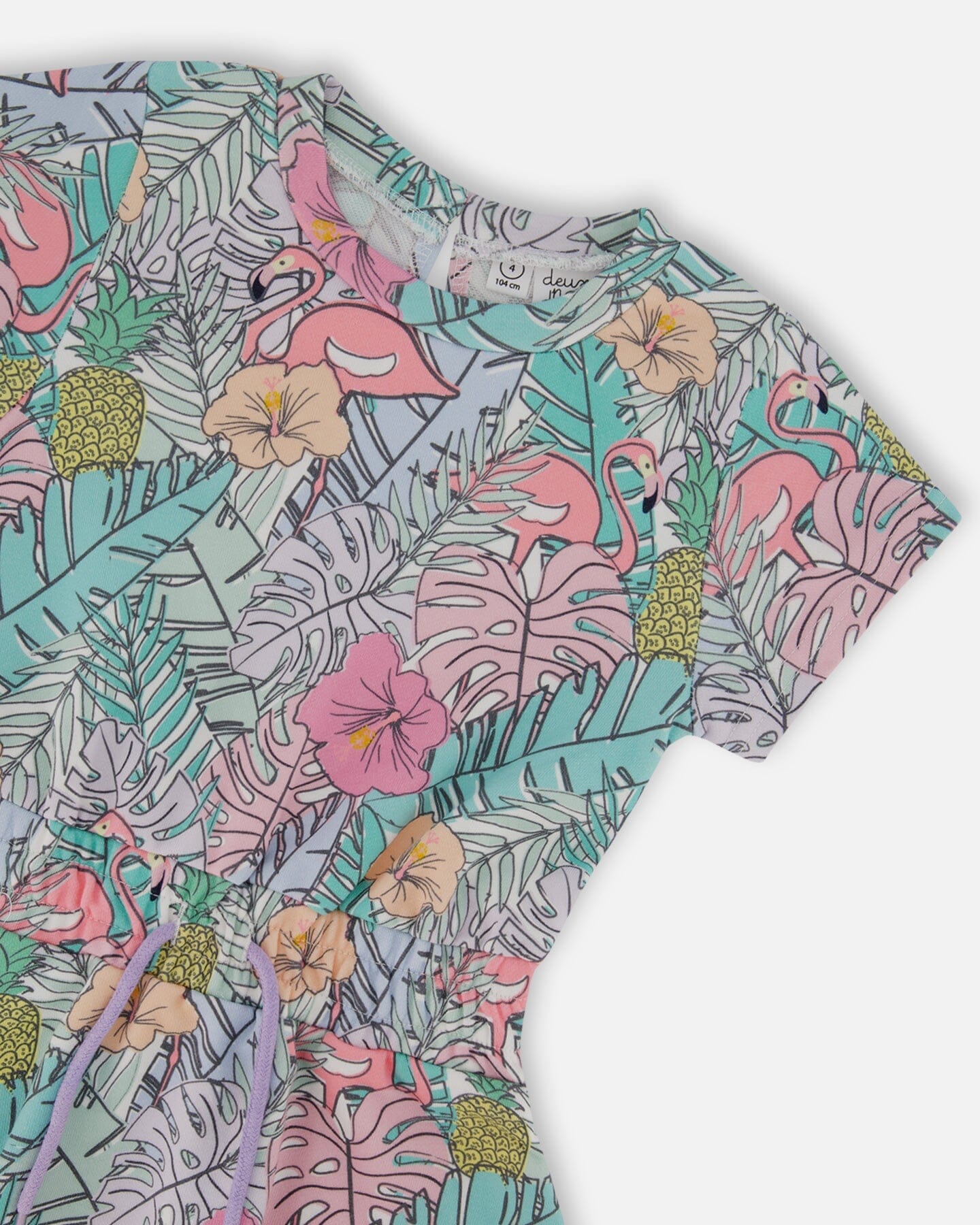 Printed French Terry Dress Lilac Tropical And Pink Flamingos