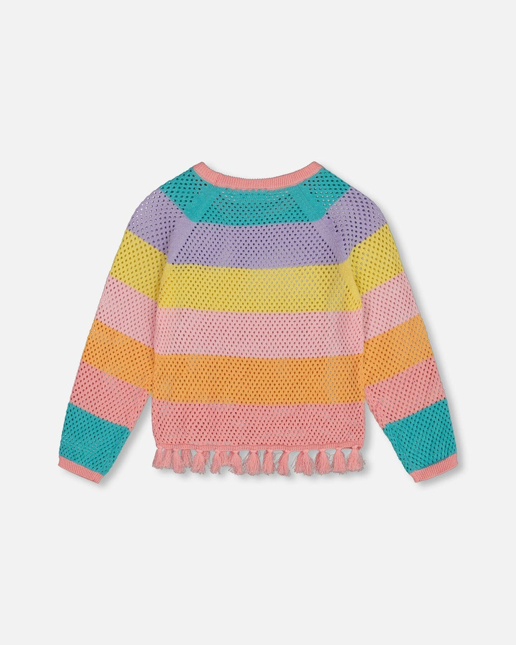Cotton Sweater With Fringe Multicolor Stripes