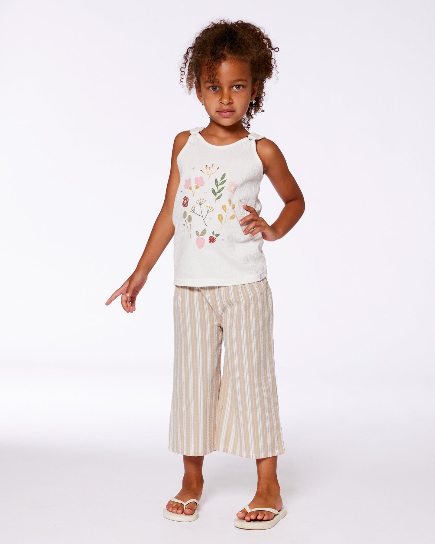 Wide Leg Capri Linen Pant White And Sage Striped
