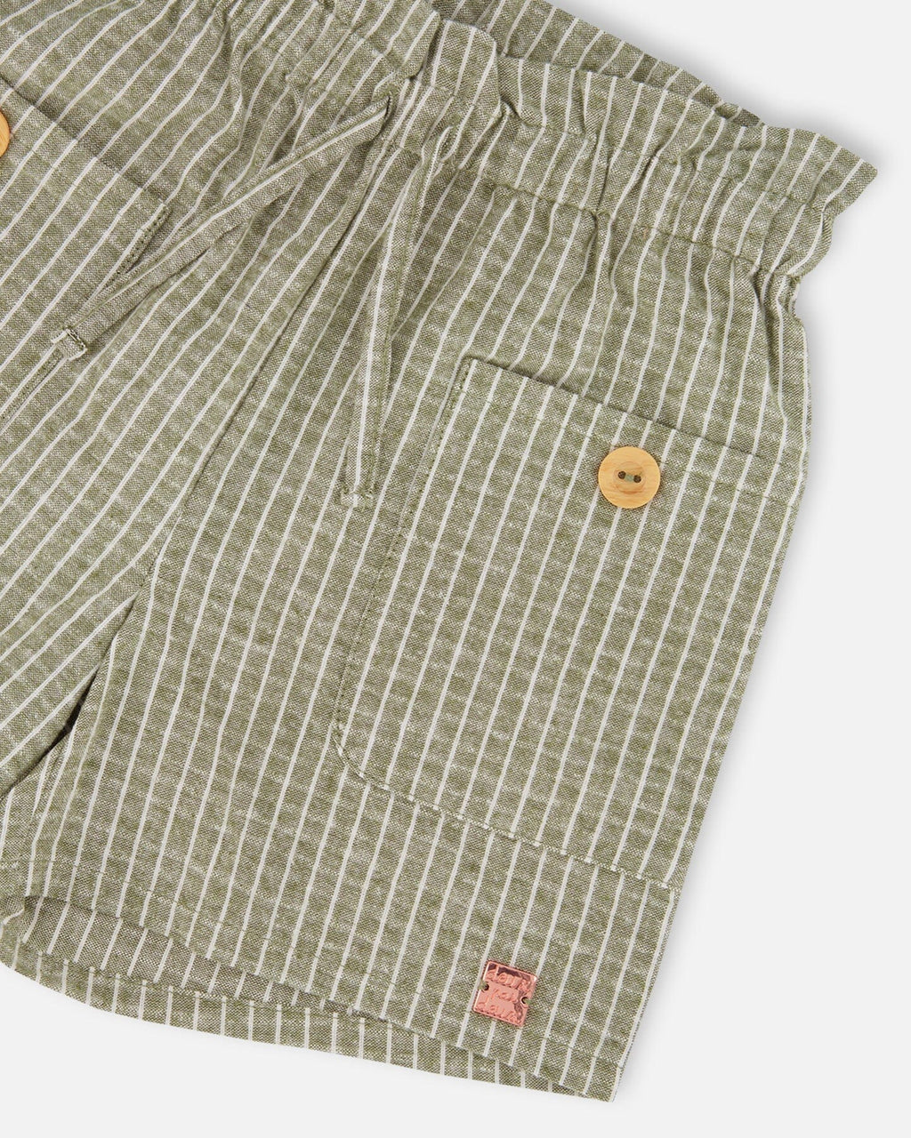 Linen Short With Pockets Medium Green And Cream Striped