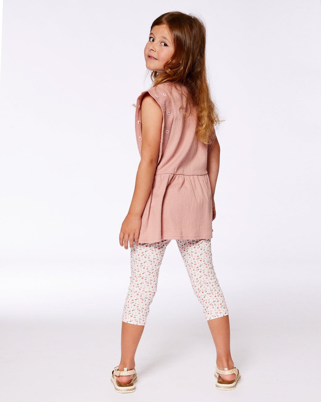 Printed Capri Legging Small Flowers On Cream Background