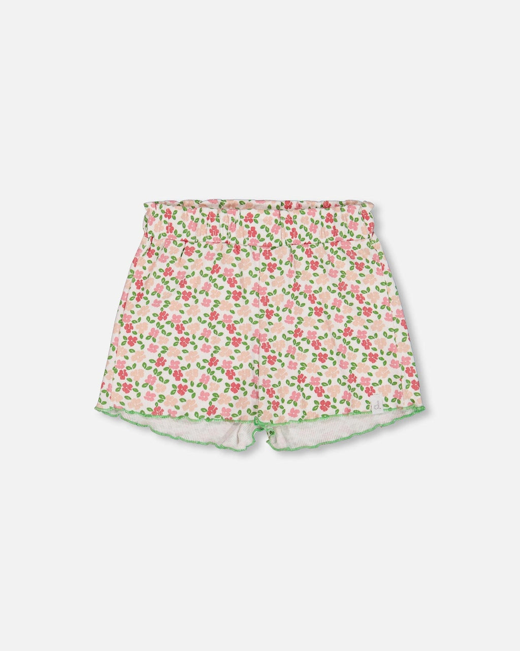 Printed Ribbed Short Small Flowers On White Background