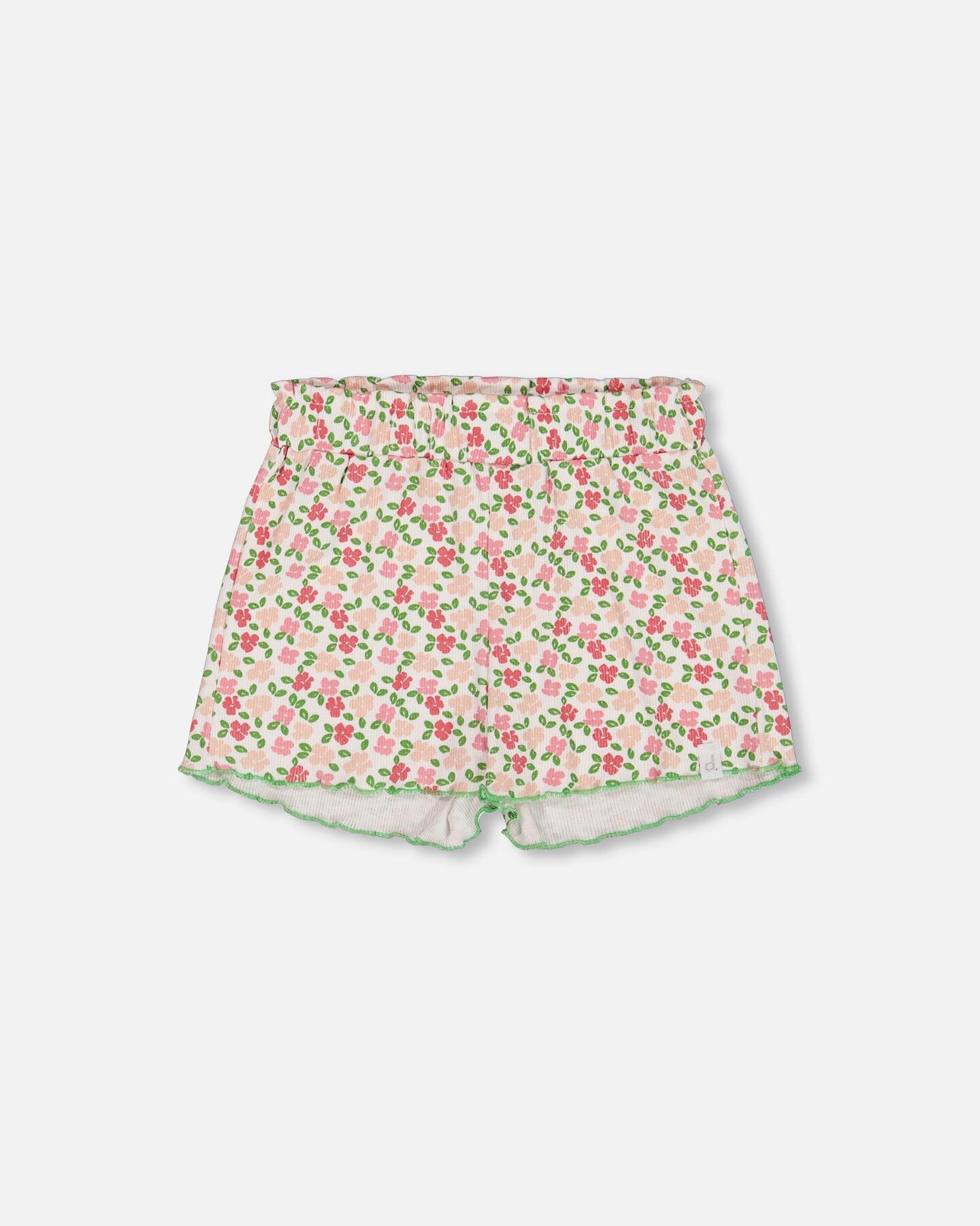 Printed Ribbed Short Small Flowers On White Background