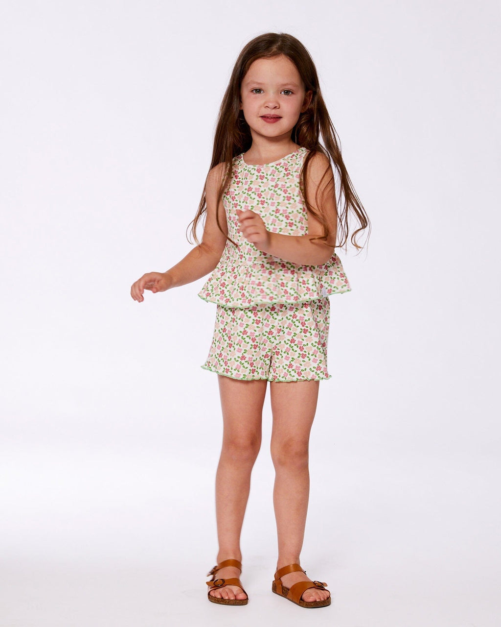 Printed Ribbed Short Small Flowers On White Background