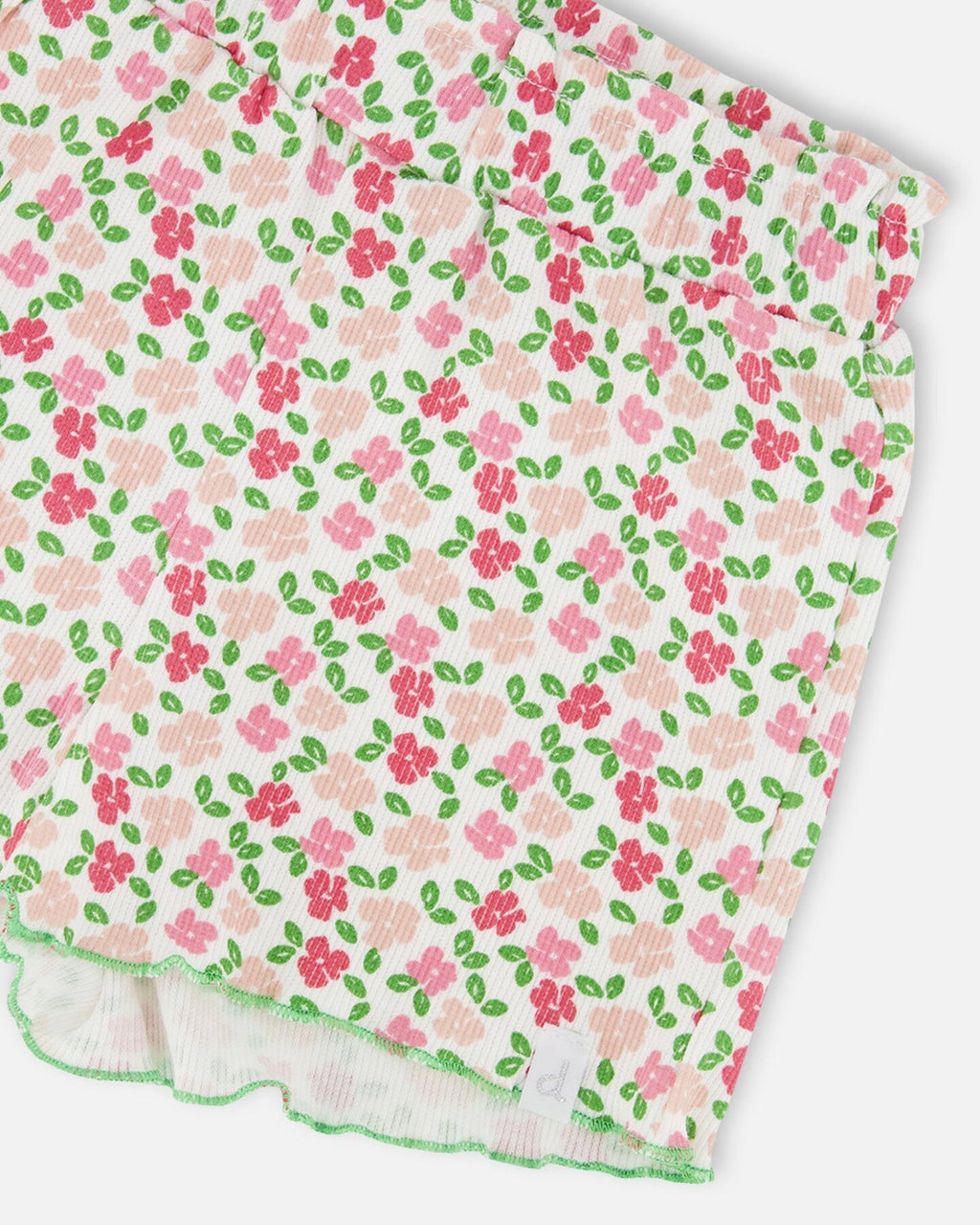 Printed Ribbed Short Small Flowers On White Background