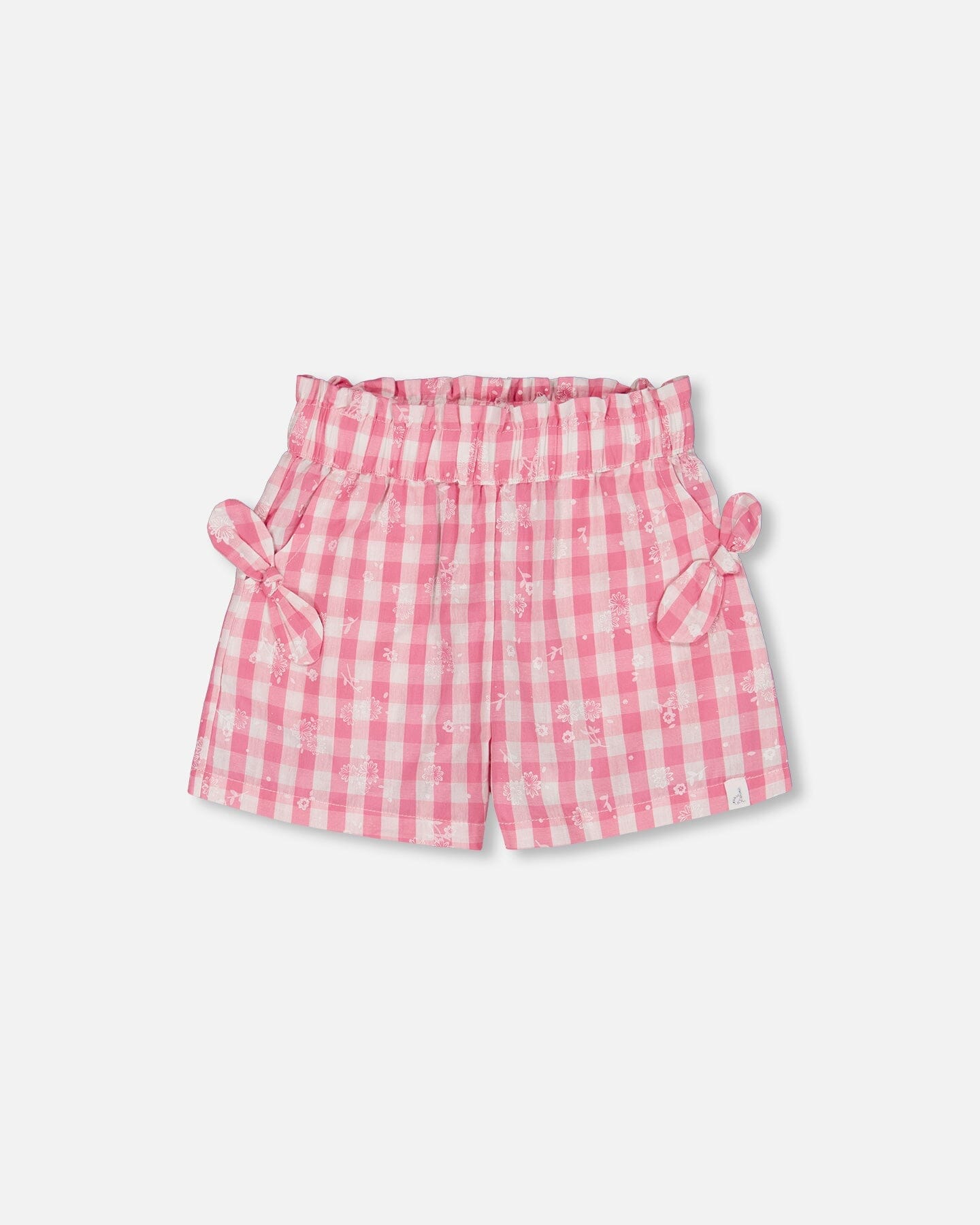 Smocked Waist Short With Knots Pink And White Checks