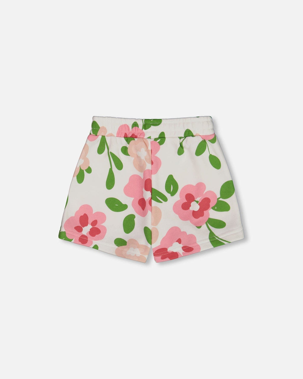 Printed French Terry Short Pink Flowers On White Background